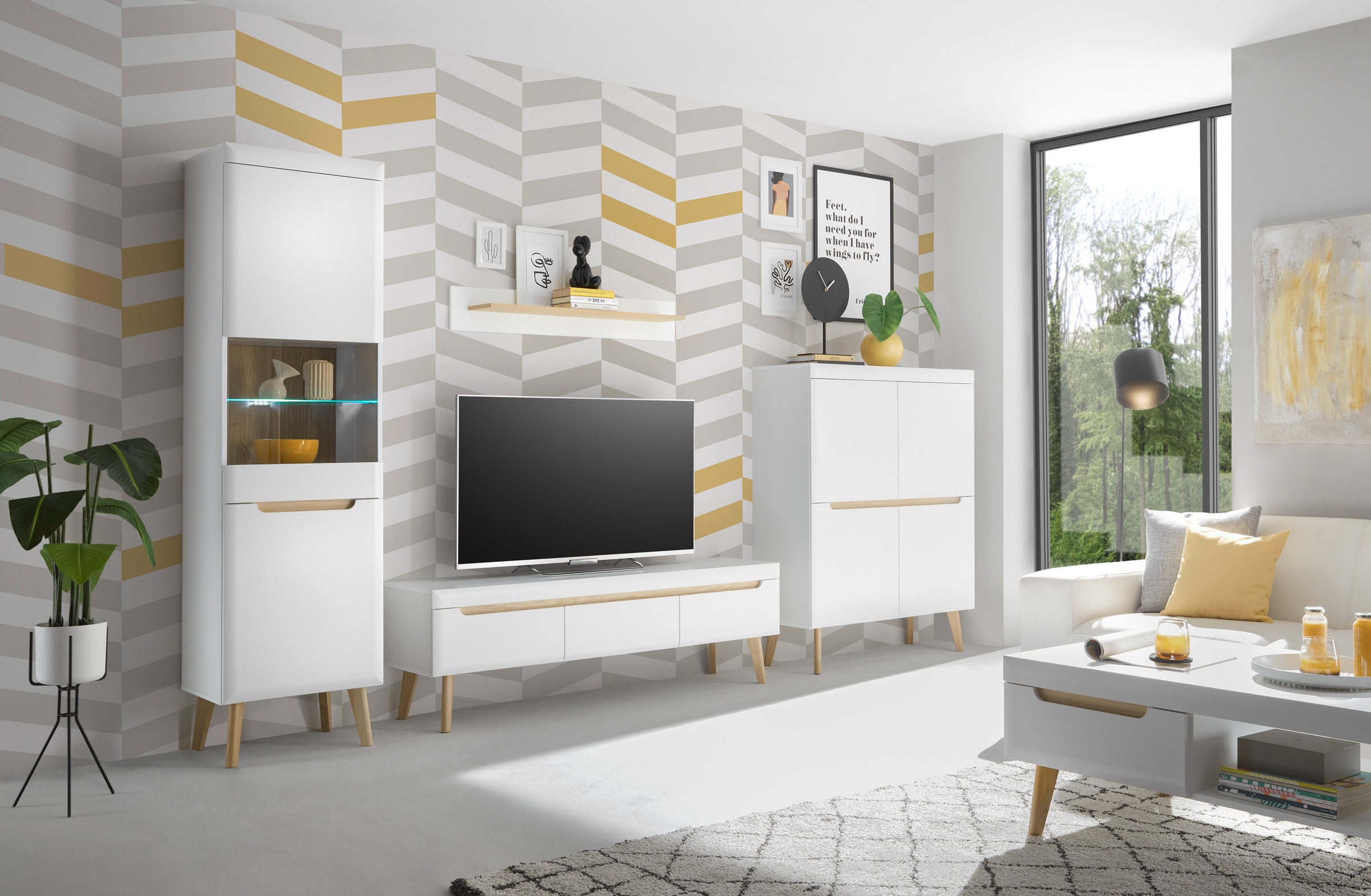 INOSIGN Wohnwand »Torge, Anbauwand, Schrankwand, Mediawand, Wohnzimmer-Set«, (Set, 4 St.), enthält 1 Vitrine, 1 Lowboard, 1 Highboard + 1 Wandboard, 360 cm breit