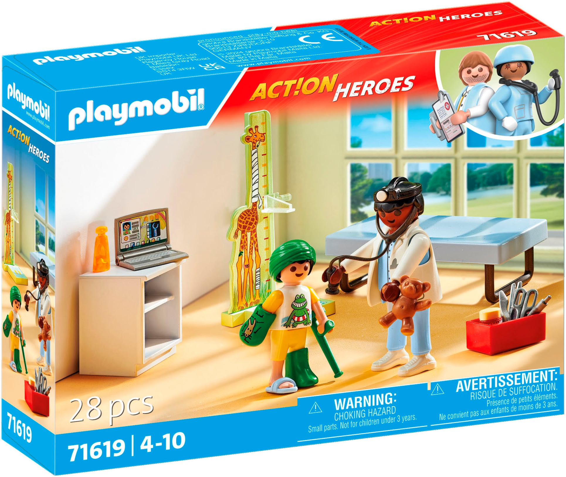 Playmobil® Konstruktions-Spielset »Kinderarzt mit Teddybär (71619), Action Heroes«, (28 St.), Made in Europe
