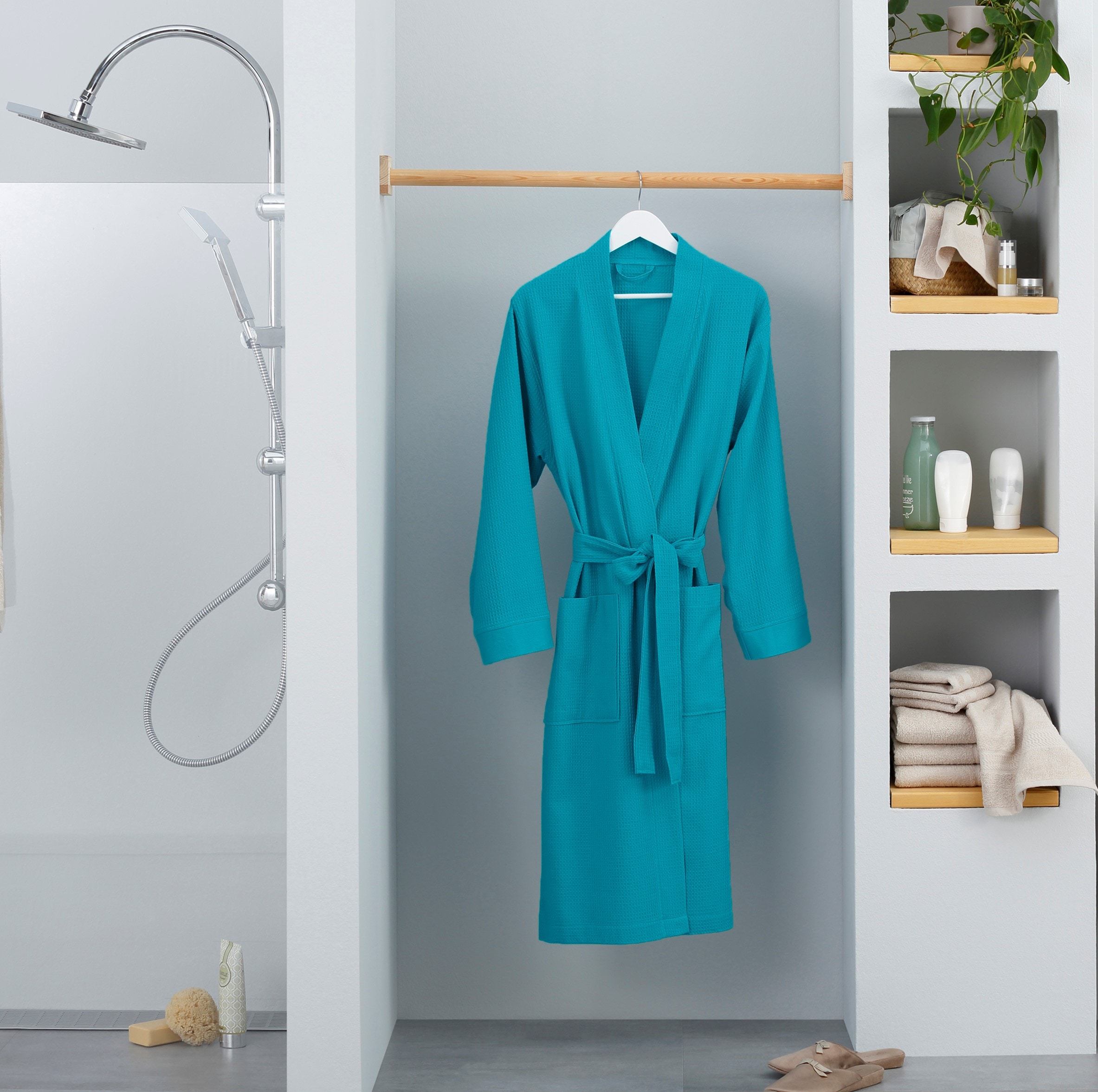 my home Unisex-Bademantel »Vanessa, ideal für Sauna & Spa, Hotelbademantel, Morgenmantel«, (1 St.), Taschen, Damen & Herren, Waffelpiqué, sehr leichte Qualität, S-3XL