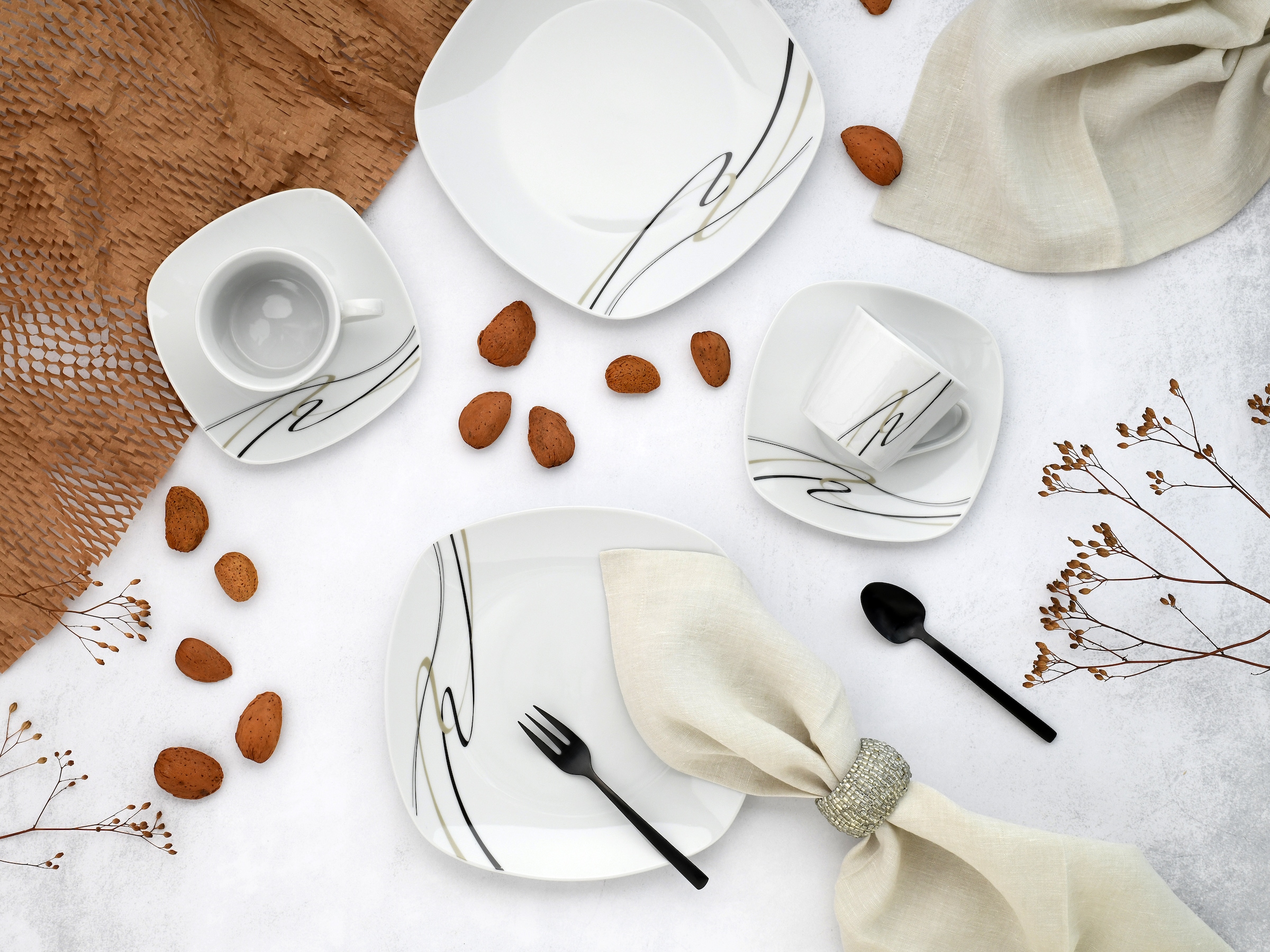 CreaTable Kaffeeservice »Amelie Piazza, Kaffee-Service 18-tlg«, (Set, 18 tlg.), Elegant, Schwungvoller Liniendekor
