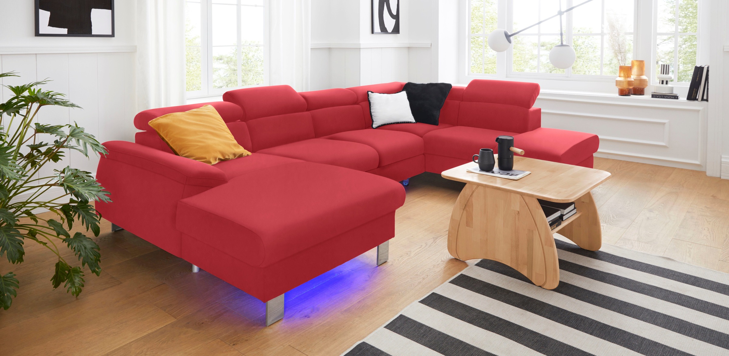 COTTA Polstergarnitur »Komaris U-Form«, (Set), Set bestehend aus: Wohnlandschaft mit Kopfteilverstellung & Hocker