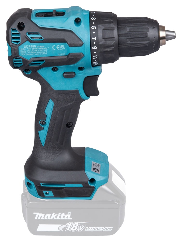 Makita Akku-Bohrschrauber »»DDF490Z« 18V, ohne Akku und Ladegerät« 0-1.900 min⁻¹, 13 mm,  Leistungsstarker & bürstenloser Bohrschrauber mit 65 Nm Drehmoment