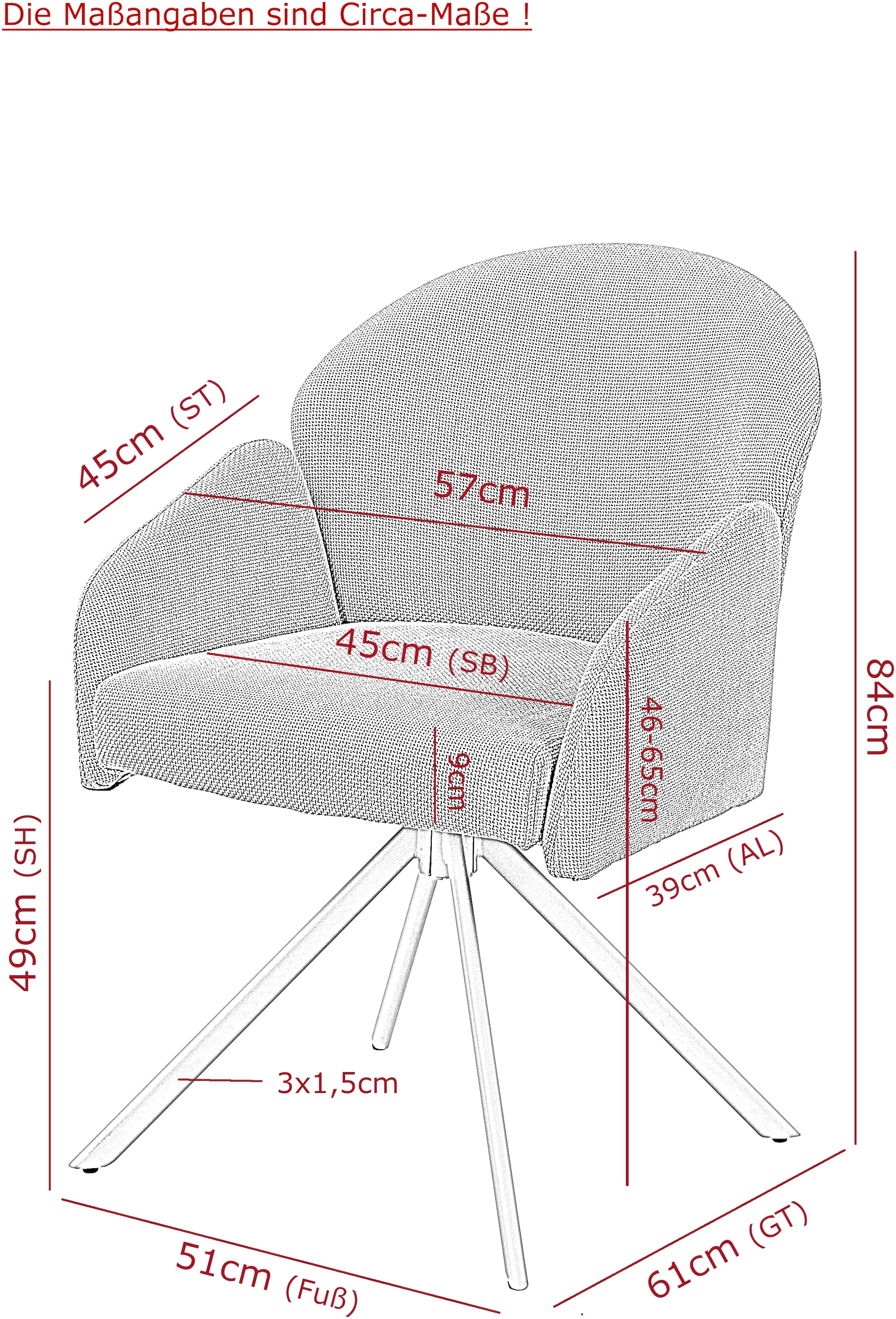 HELA Armlehnstuhl »HOLLY« (Set) 1 Stk.360° drehbar, Armlehnen, Gestell angepasst, Swing Back Komfortrücken