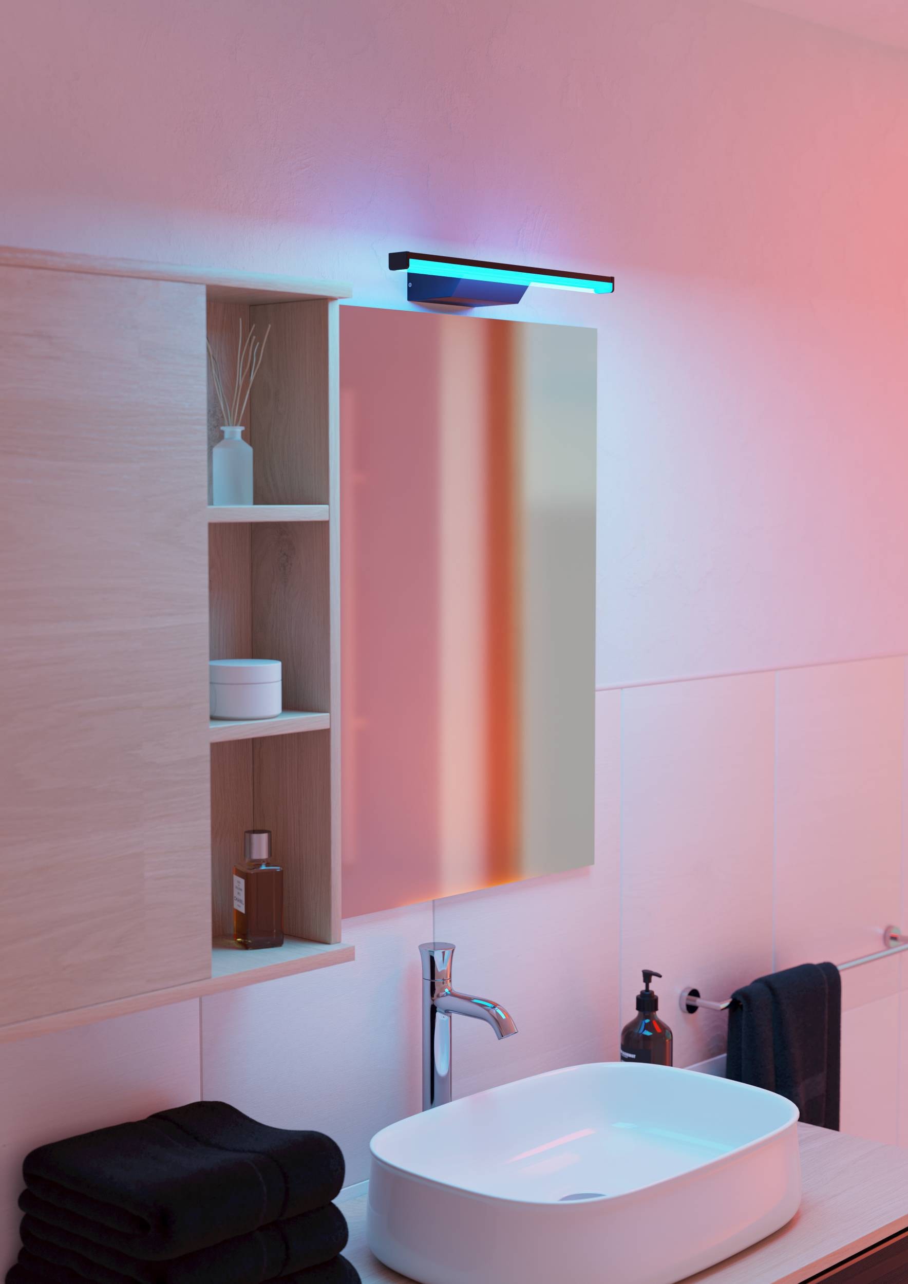 EGLO Spiegelleuchte »Regello-Z Spiegelleuchte, ZigBee 3.0, Bad Wandlampe, IP44, Lampe« LED-Modul 1 Stk. Kaltweiß | RGB Wand-/Deckenleuchte - L60 x H4 x AL13 cm - schwarz - 12W inkl.