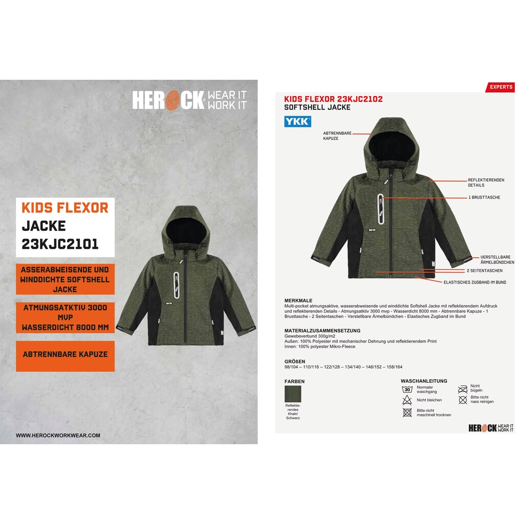 Herock Softshelljacke »Flexor Kids«, (reflektiert im Dunkeln), mit Kapuze