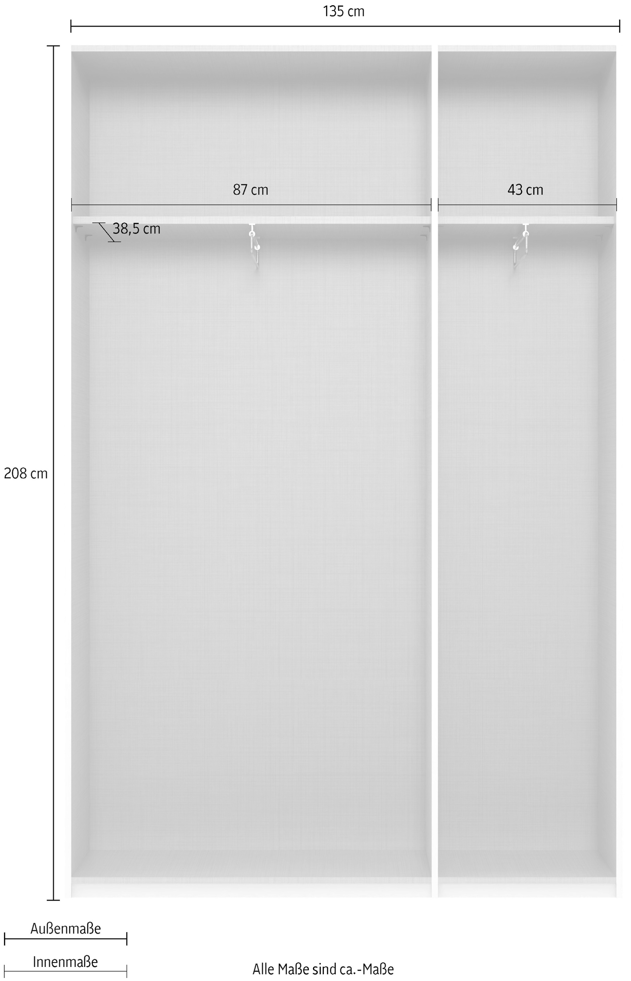 Wimex Kleiderschrank »Mugano, in 5 Breiten und 2 Höhen, Made in Germany«, (in Basic oder Premium Ausstattung mit 2 weiteren Einlegeböden), mit langen Griffstangen aus Metall, wahlweise mit oder ohne Spiegel