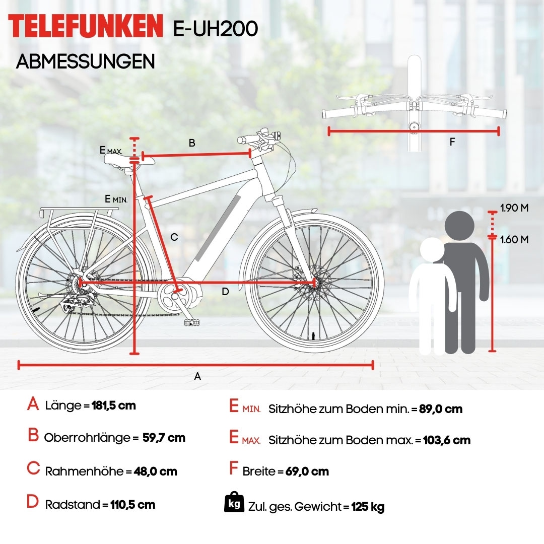 Telefunken E-Bike »UH200«, 7 Gang, Shimano, Heckmotor 250 W, (28 Zoll, Straßenzulassung, Scheibenbremsen, leichtes E-Bike ca. 20 kg), Pedelec, Elektrofahrrad für Herren u. Damen, Urbanbike