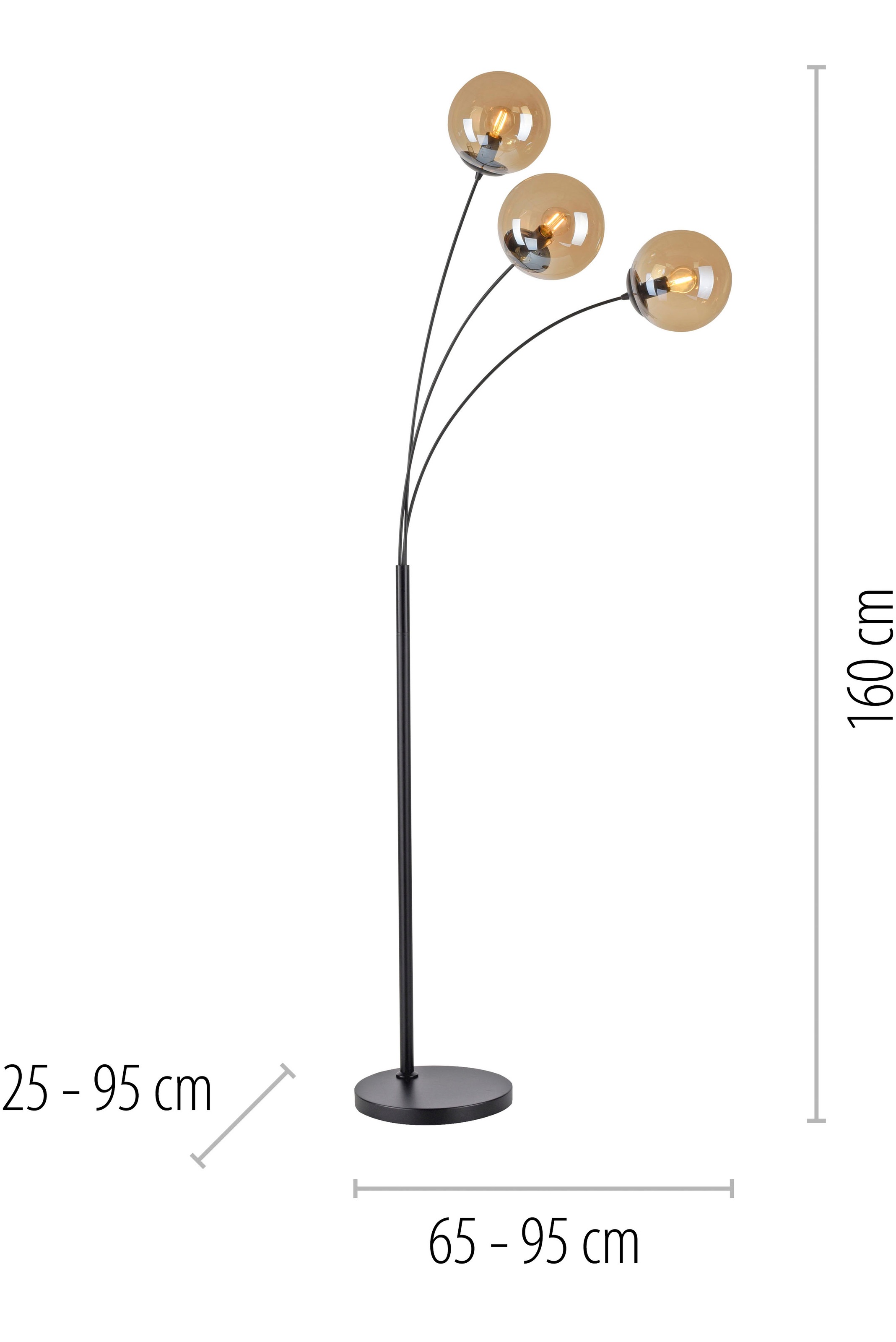 andas Stehlampe »Nymölla«, 3 flammig, Leuchtmittel E14 | ohne Leuchtmittel, Stehleuchte mit großen Glaskugeln amberfarben oder opal matt weiß