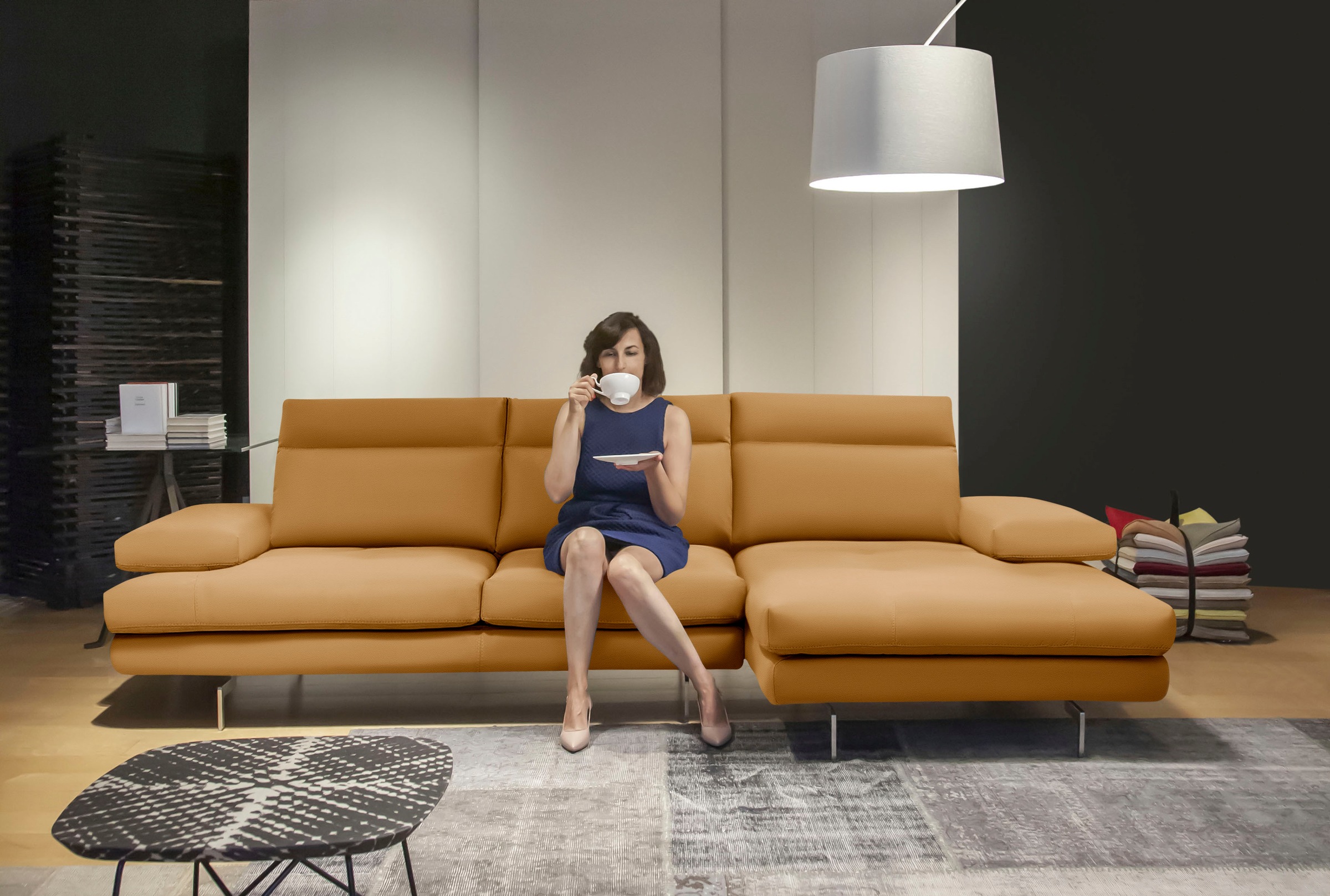 CALIA ITALIA Ecksofa »Toby Wing, Komfortsofa der Extraklasse, bequem, L-Form«, inklusive Sitztiefenverstellung, Füße in chrom glänzend