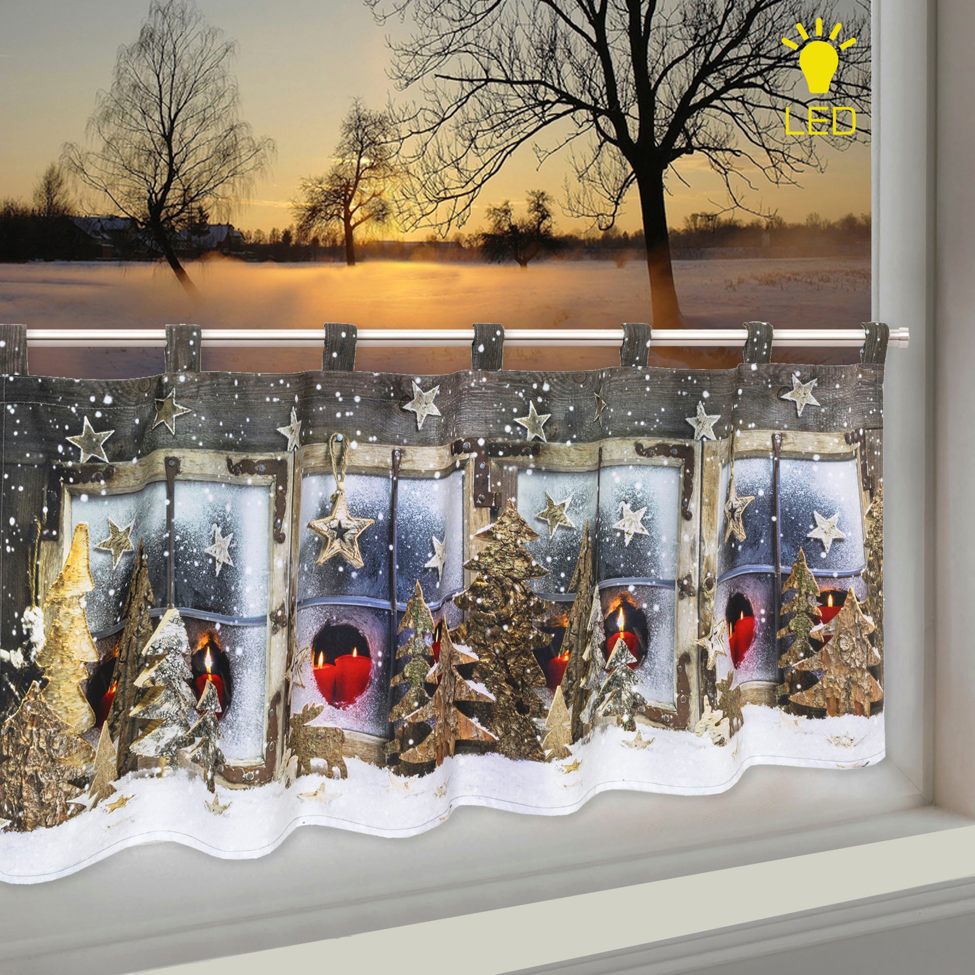 Delindo Lifestyle Scheibengardine »Winterlandschaft«, (1 St.), mit Schlaufe günstig online kaufen