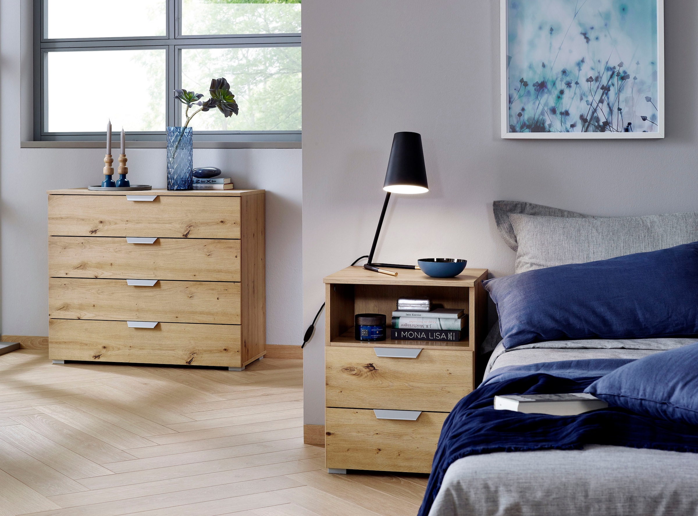 rauch Schubkastenkommode »Sideboard Schubladenkommode ORIAS mit Dekor- oder Hochglanzfront«, mit 4 Schubkästen und 2 Türen sowie Metallgriffen MADE IN GERMANY