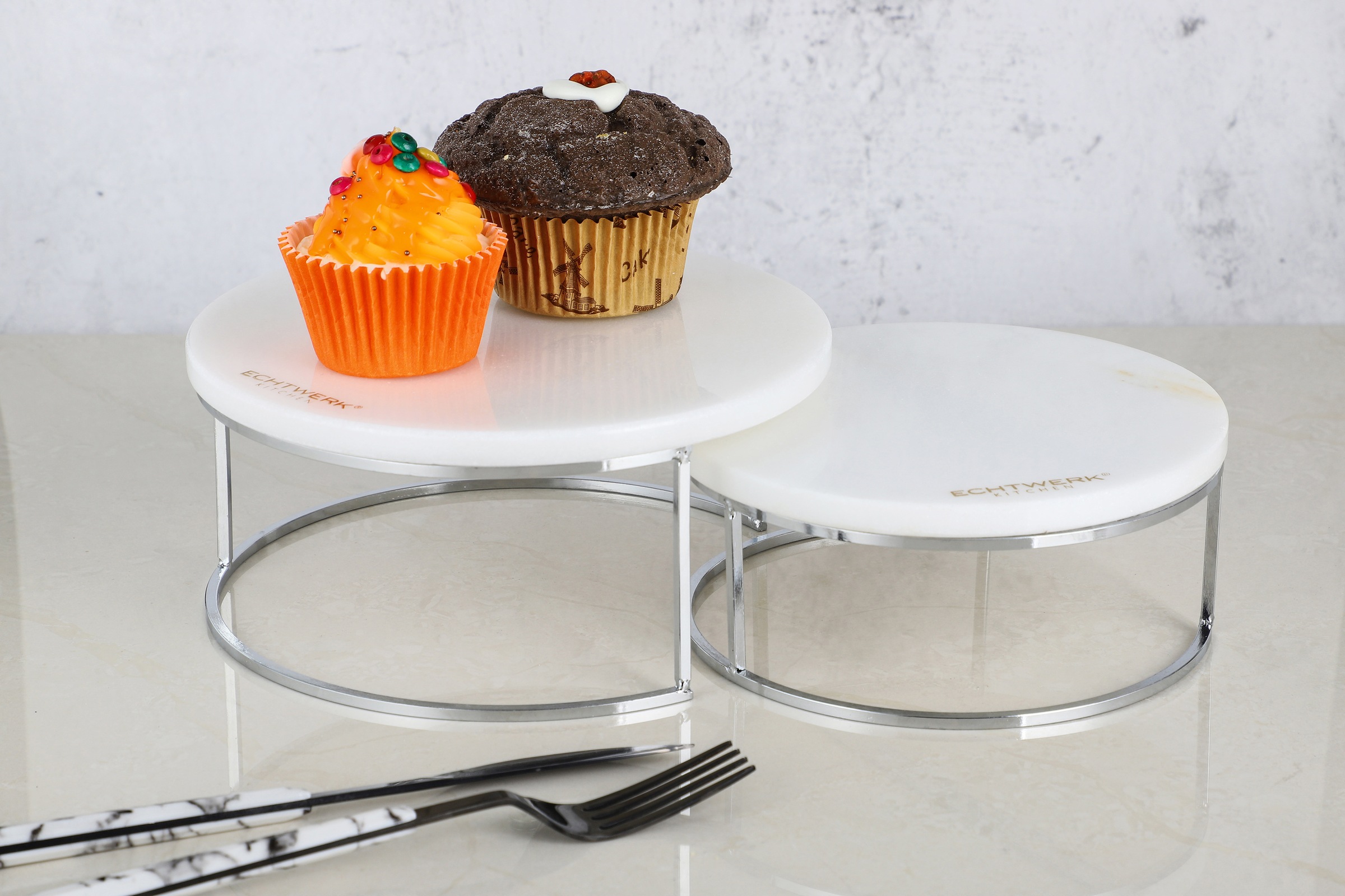 ECHTWERK Etagere »Marmor Etagere«, für Obst, Käse und Dessert mit 2 Ebenen, Ø Marmorplatten ca. 17/ 20 cm