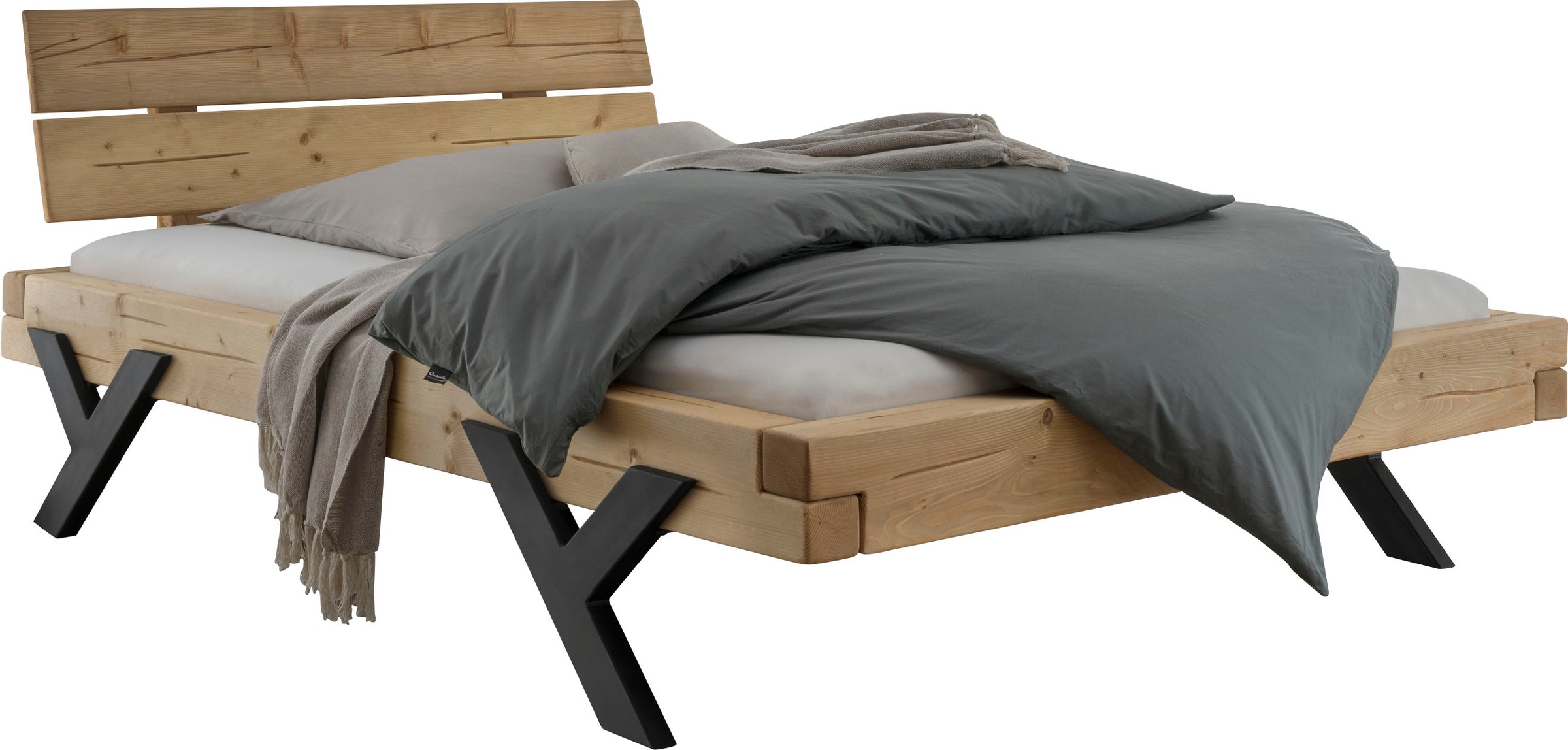 Home affaire Massivholzbett »Ultima Balkenbett Doppelbett, Füße aus Metall günstig online kaufen