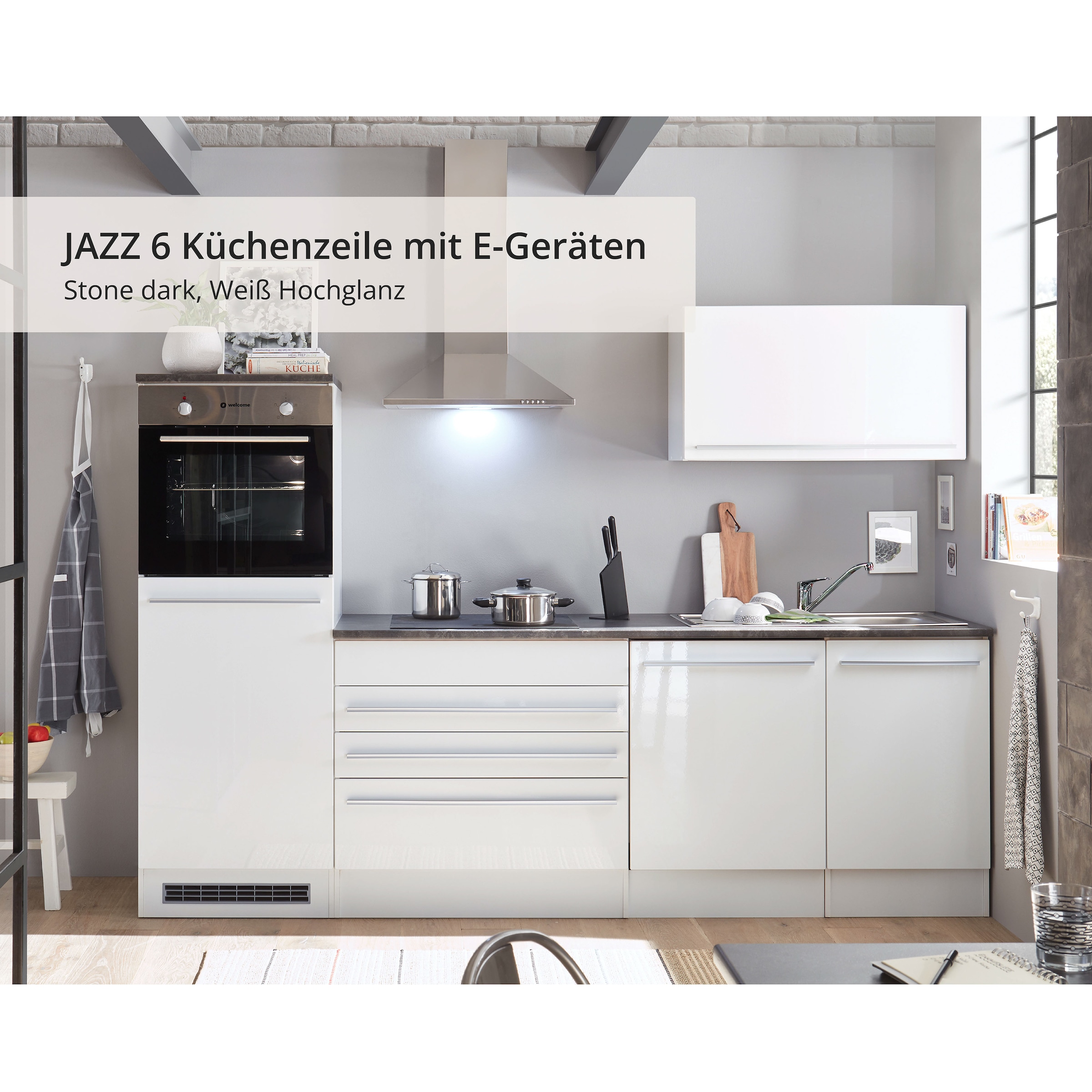 BASIC by Balculina Küchenzeile »Jazz«, Breite 260 cm, wahlweise mit E-Geräten