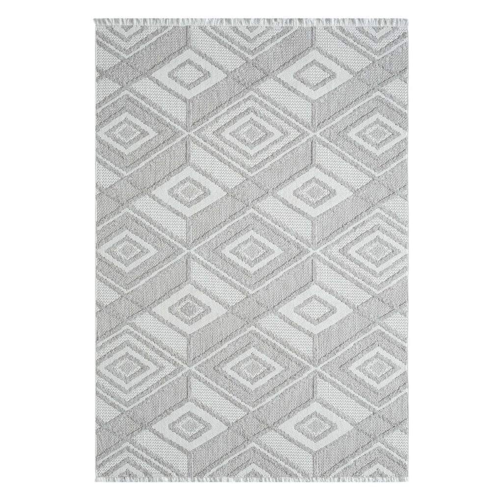 Carpet City Teppich »LINDO 8875«, rechteckig, 11 mm Höhe, Kurzflor, Hochtief-Muster/ 3D-Effekt, Fransen, Boho-Stil, Wohnzimmer