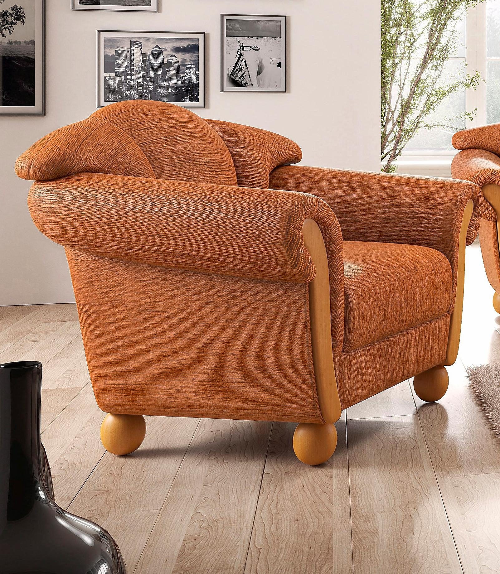 Home affaire Sessel »Milano, bequemer Loungesessel, Landhaus-Stil, Holz-Cha günstig online kaufen