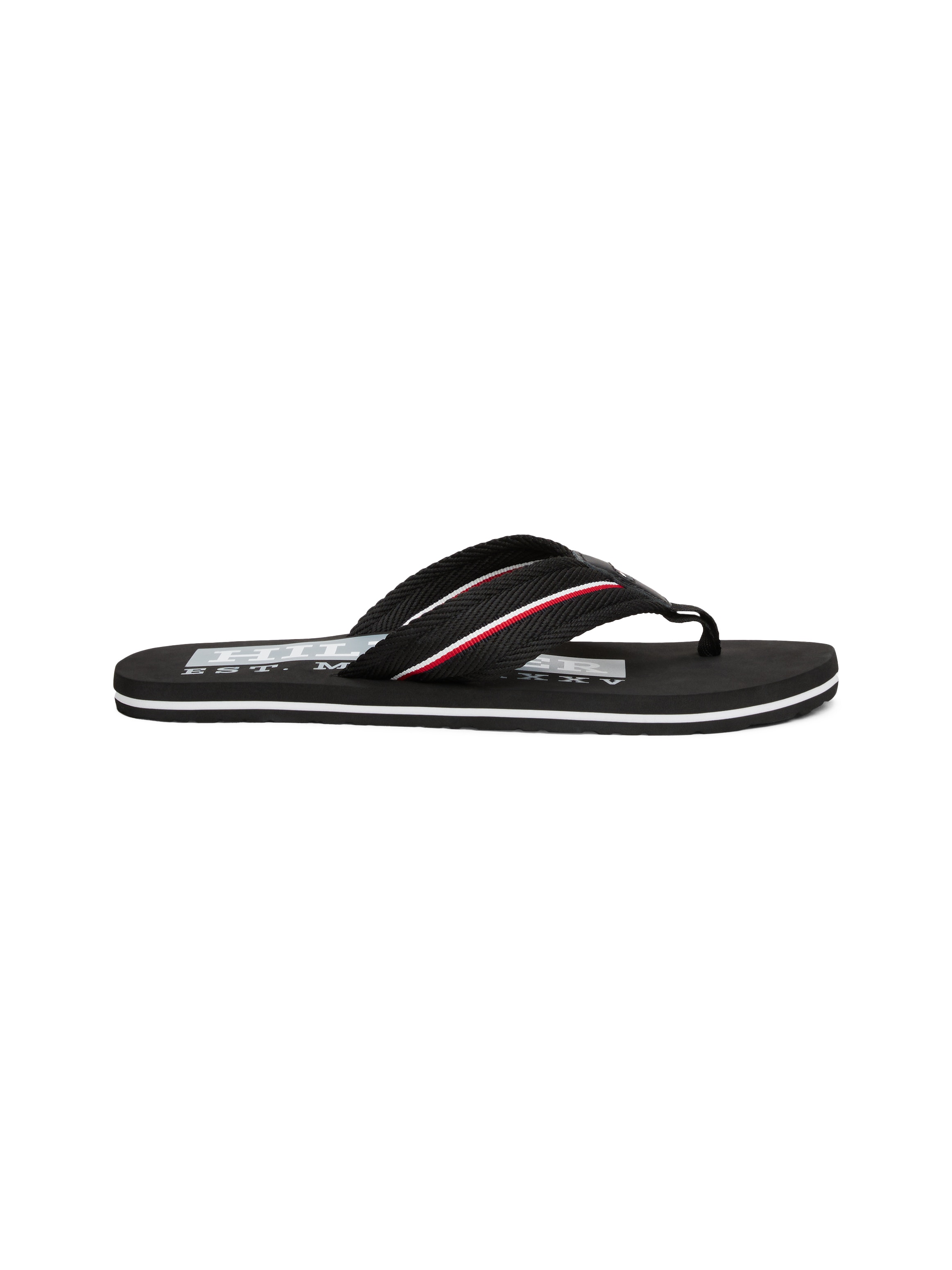 Tommy Hilfiger Zehentrenner »CORPORATE HILFIGER BEACH SANDAL«, Dianette, Sommerschuh, Flats, Bequemschuh mit Streifen