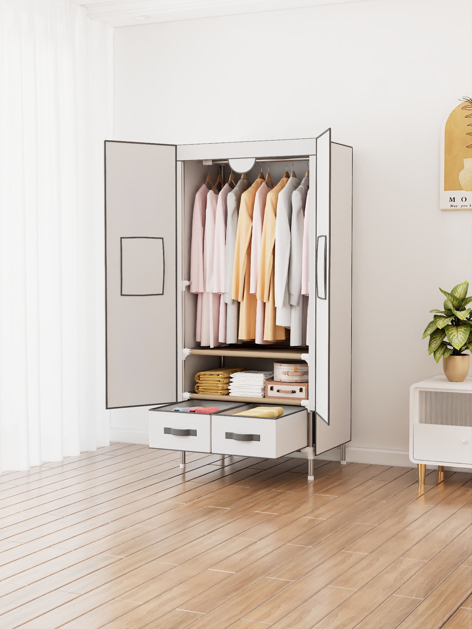INOSIGN Kleiderschrank »Stockholm Stoffkleiderschrank Bestseller in diversen Ausführungen«, (Stabiler Schrank mit Türen und Schubladen in vielen Breiten), Schlafzimmer Garderobe Schrank Stoffkleiderschrank mit viel Stauraum
