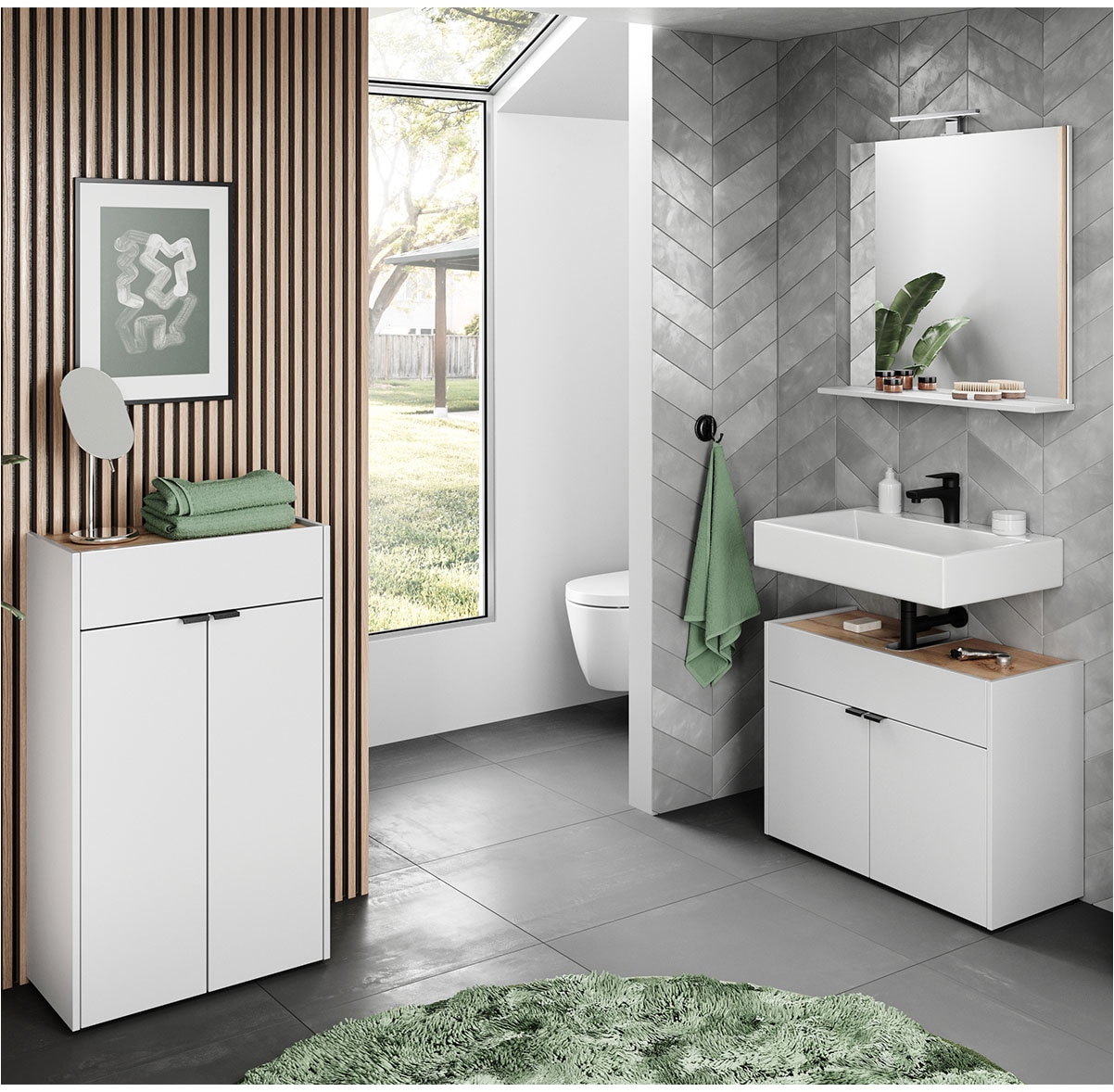 GERMANIA Badmöbel-Set »Ameca«, (3 St.), Badezimmer-Set bestehend aus Waschbeckenunterschr., Spiegel & Kommode