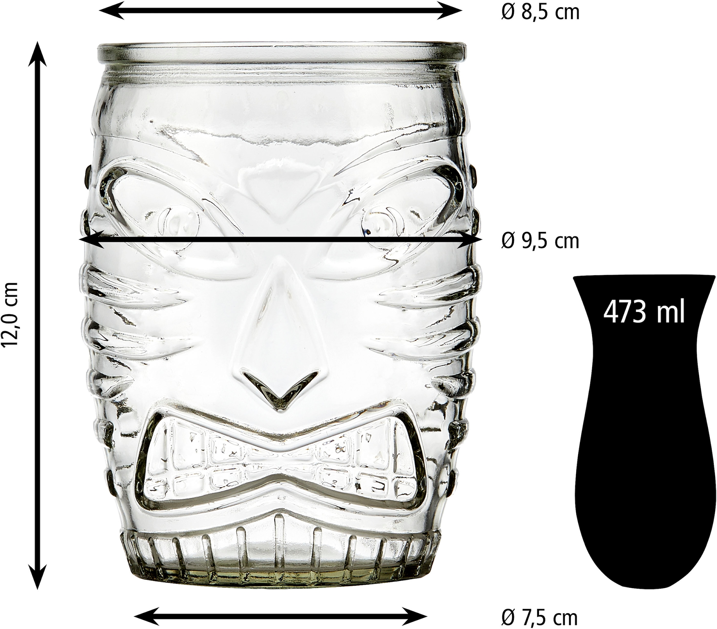 LIBBEY Cocktailglas »Libbey Trinkglas, 12er Set -TIKI- von polynesischer Kunst inspiriert«, (Set, 12 tlg.), 473 ml, hochwertig verarbeitet, im charakteristischen Design
