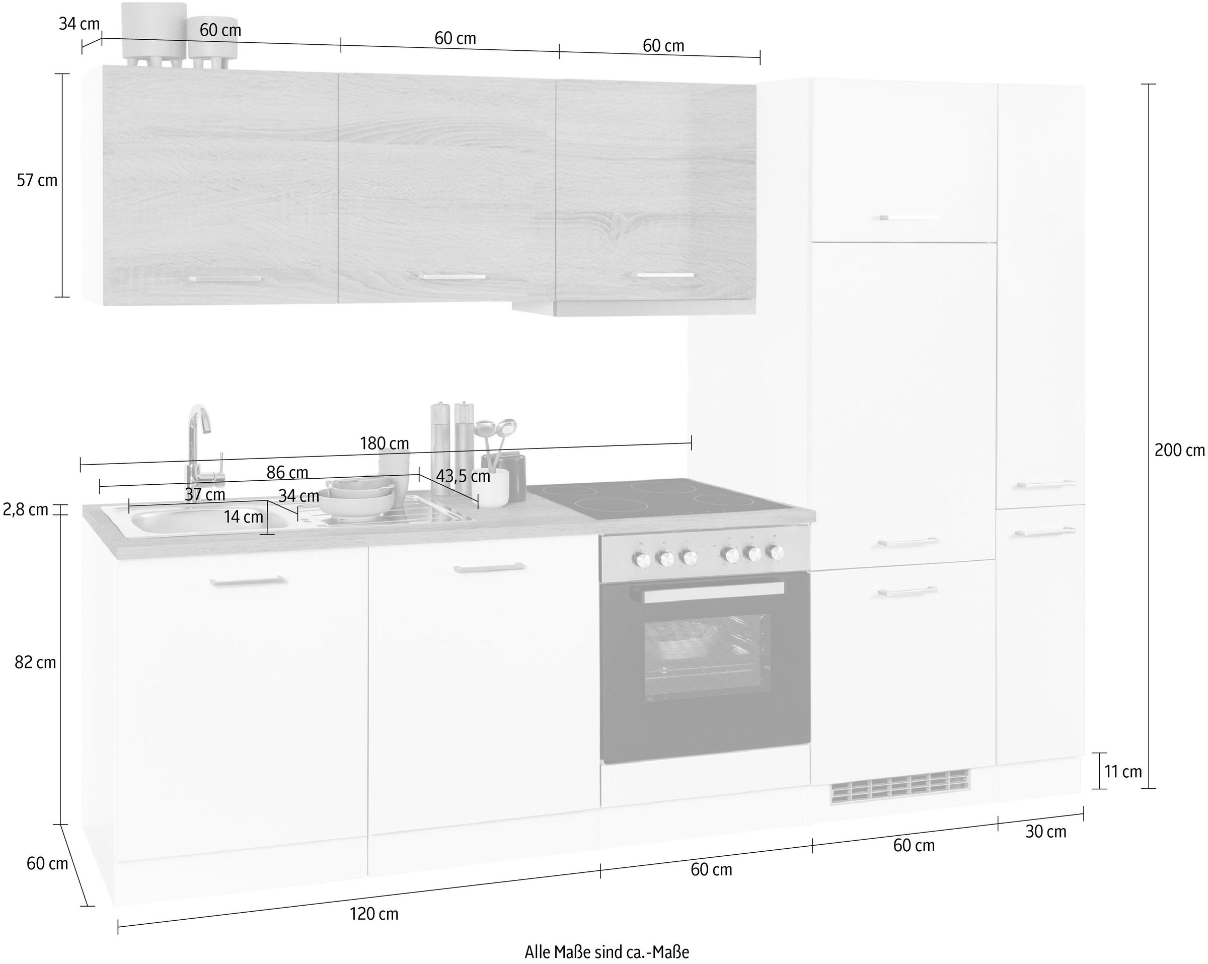 KOCHSTATION Küchenzeile »KS-Visby«, mit E-Geräten, Breite 270 cm inkl. Kühlschrank