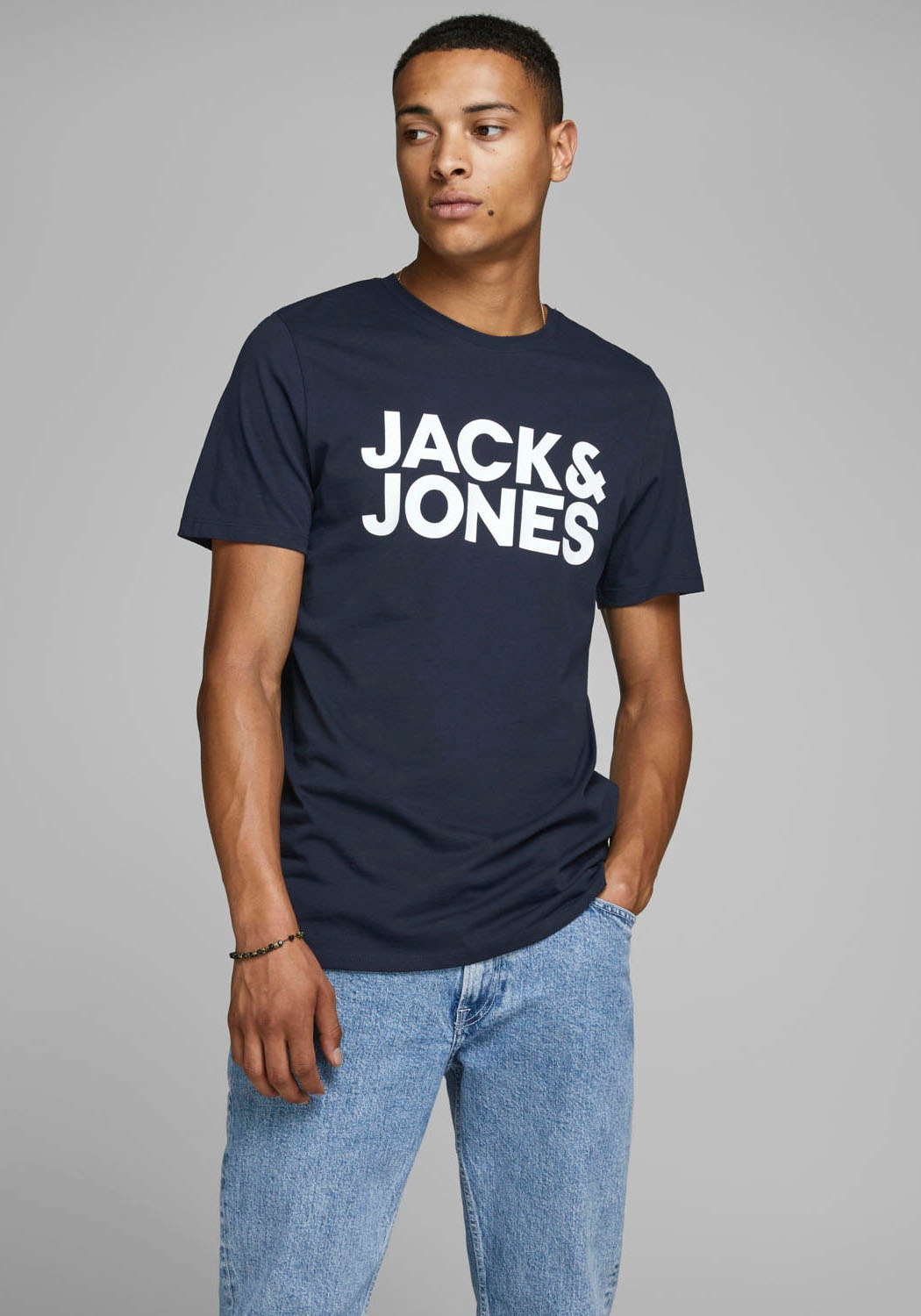 JACK & JONES T-Shirt »JJECORP Herren-Tee mit figurbetonter Silhouette« bedruckt, modisch, schmal, Baumwolle, Rundhals navy XS XS Kurzarm-Design,...