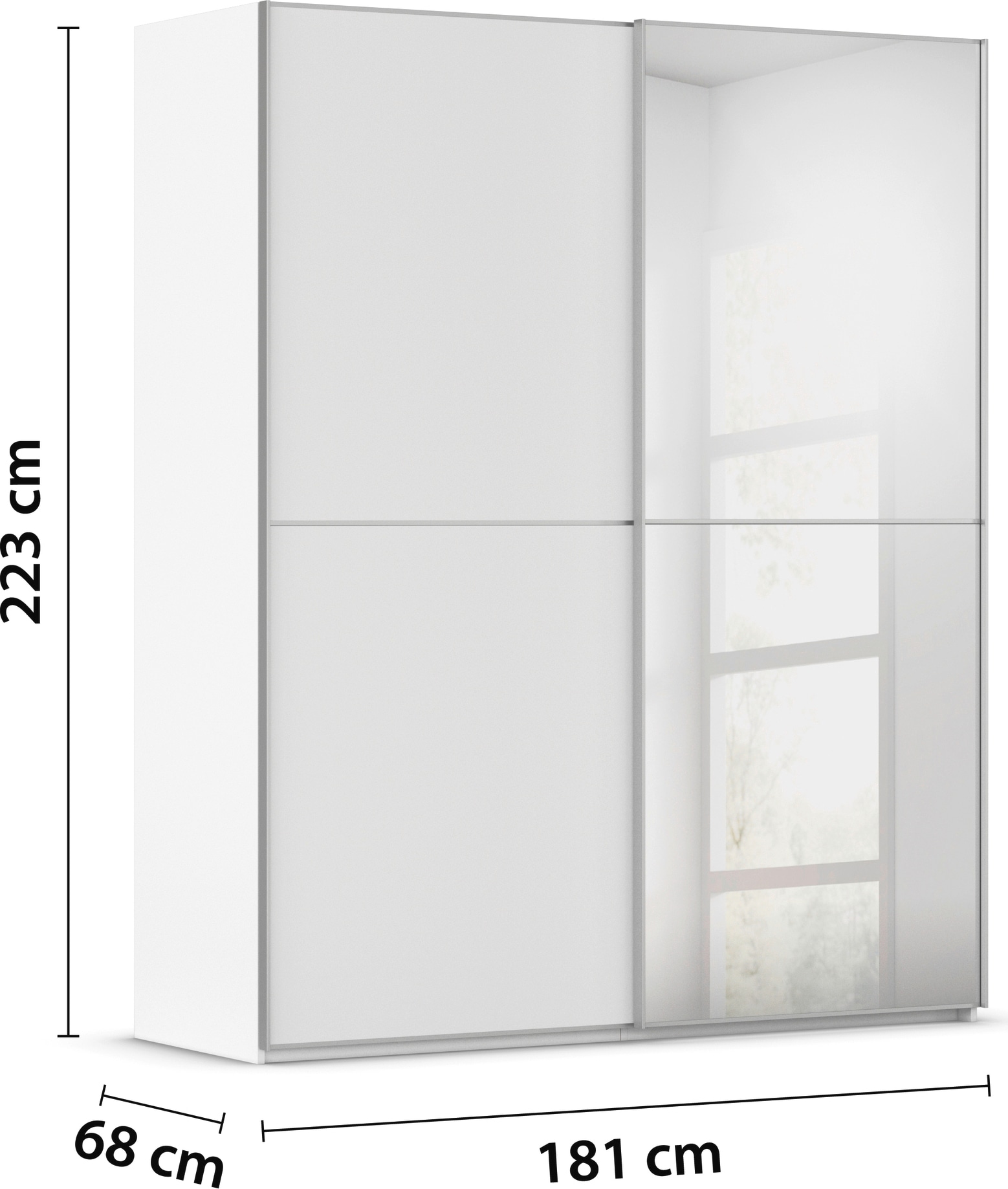 rauch Schwebetürenschrank »Kleiderschrank Schrank Garderobe Schlafzimmerschrank SCALE-DUO«, edle zweigeteilte Türen, Spiegel und 3 Zierleisten MADE IN GERMANY