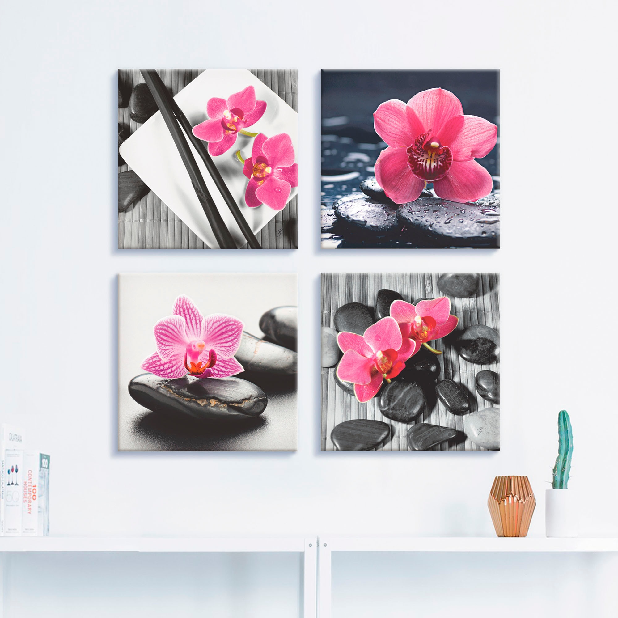 Artland Leinwandbild »Asiatische Komposition Orchidee Zen«, Zen, (4 St.), 4 günstig online kaufen