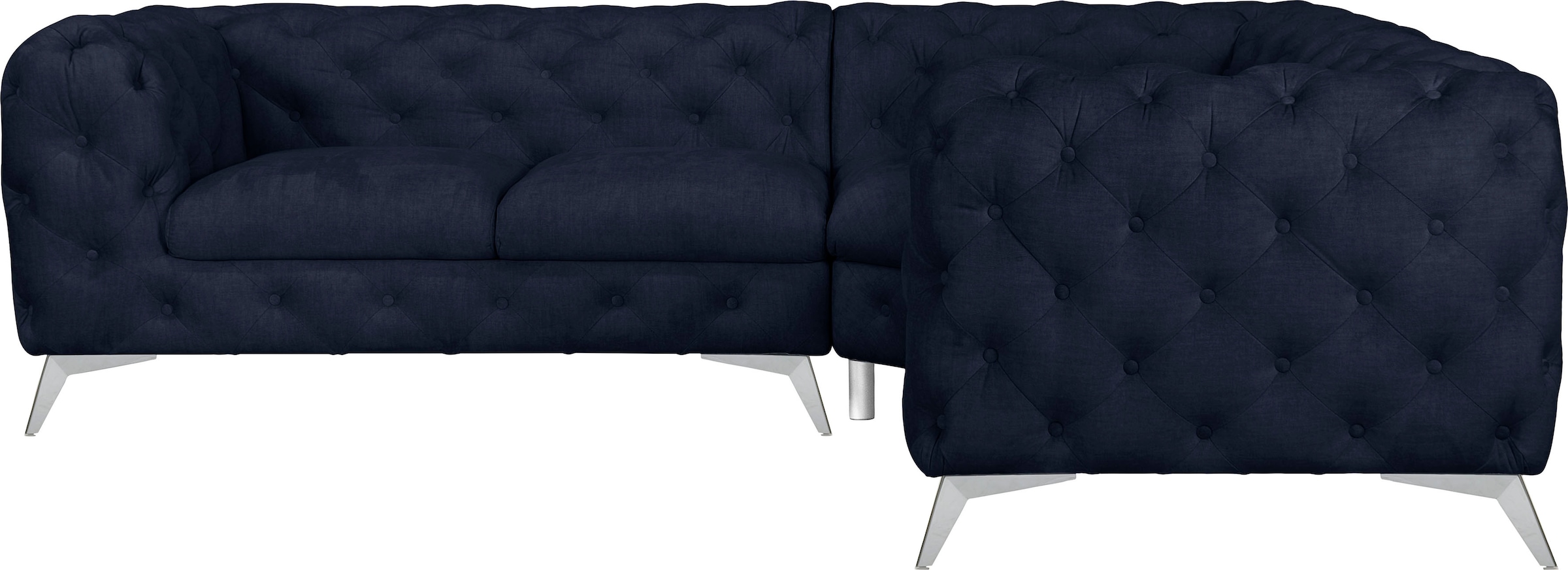 Leonique Chesterfield-Sofa »Ecksofa GLYNIS L-Form mit Wellenunterfederung, Maße B/T/H 264/264/75cm«, aufwändige Knopfheftung, moderne Chesterfield Optik, Fußfarbe wählbar