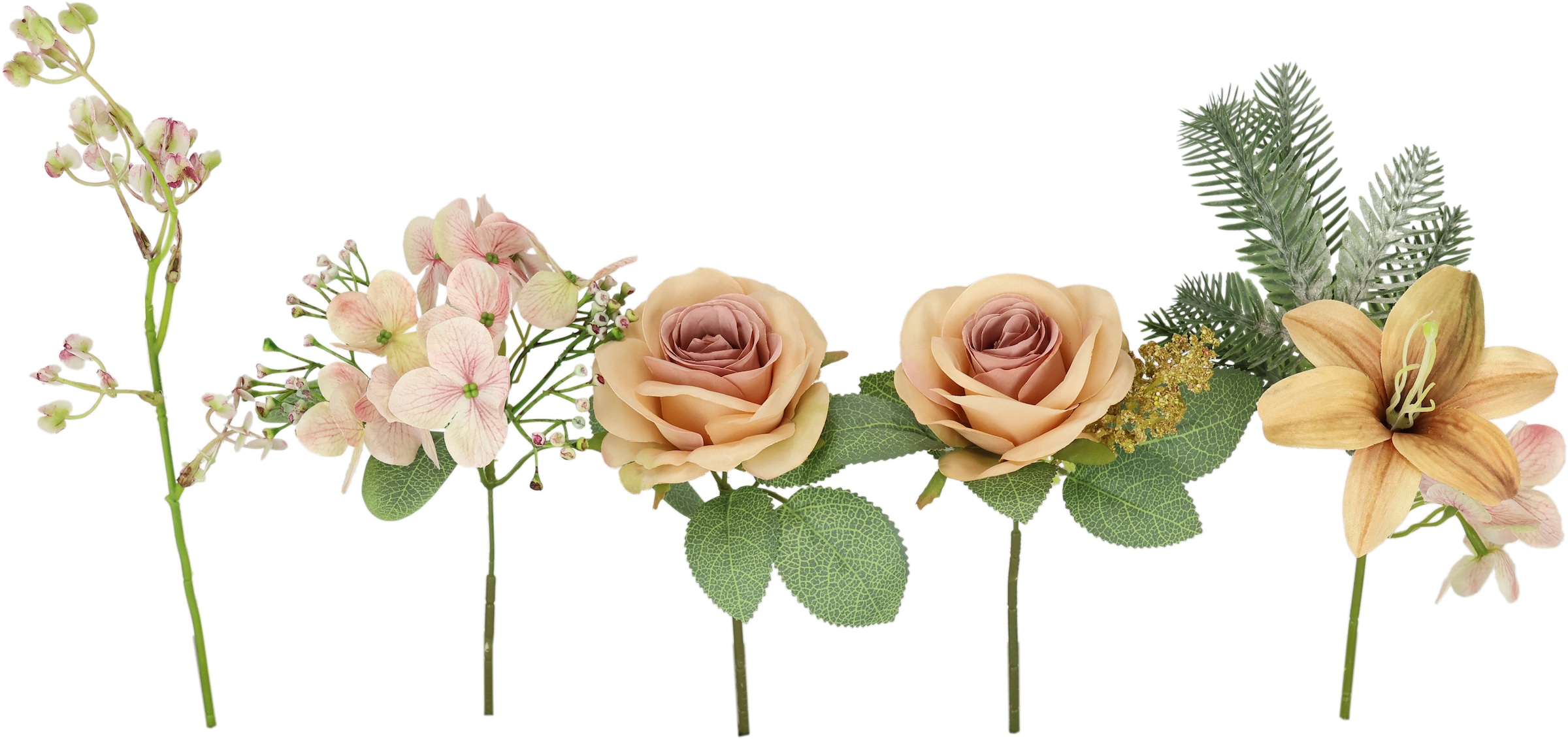 I.GE.A. Kunstblume »Kunstblumen-Strauß Rosen Lilien Hortensie«, Blumenstrauß Bouquet Blume Grabschmuck Aufleger Grabdeko