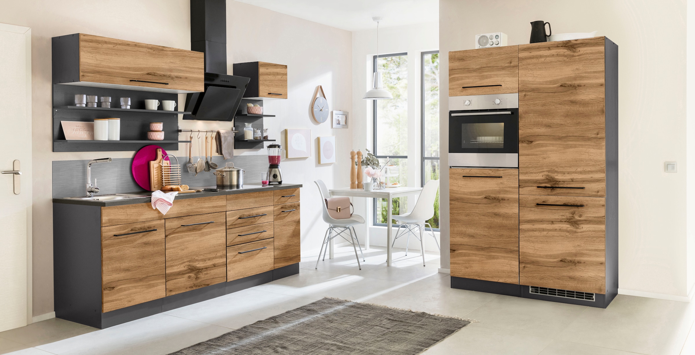 KOCHSTATION Küchenzeile »KS-Tulsa« mit E-Geräten, Breite 330 cm, schwarze Metallgriffe, MDF Fronten