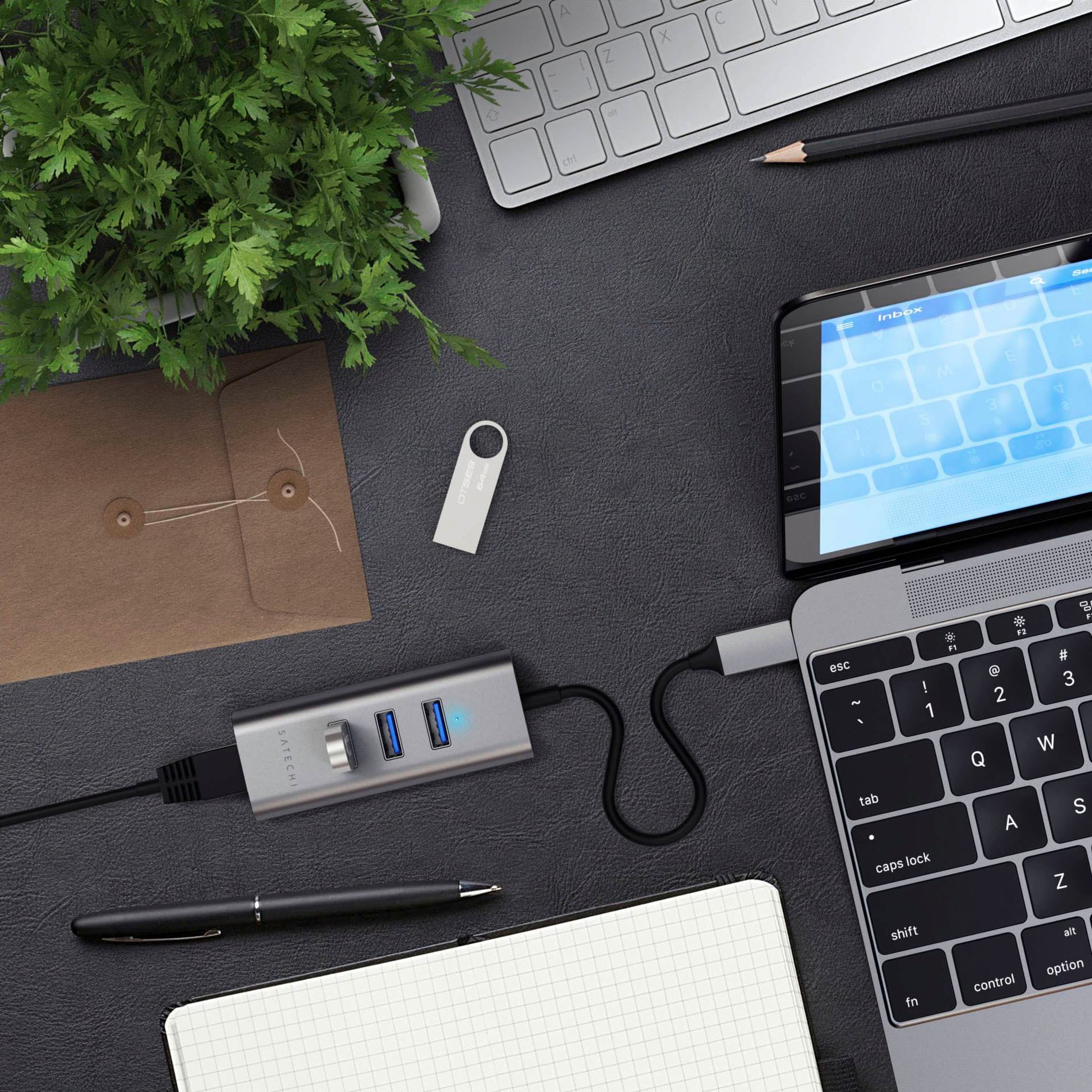 Satechi USB-Adapter »Type-C 2-in-1 3 Port USB 3.0 Hub & Ethernet«, USB 3.0 Typ A zu USB Typ C