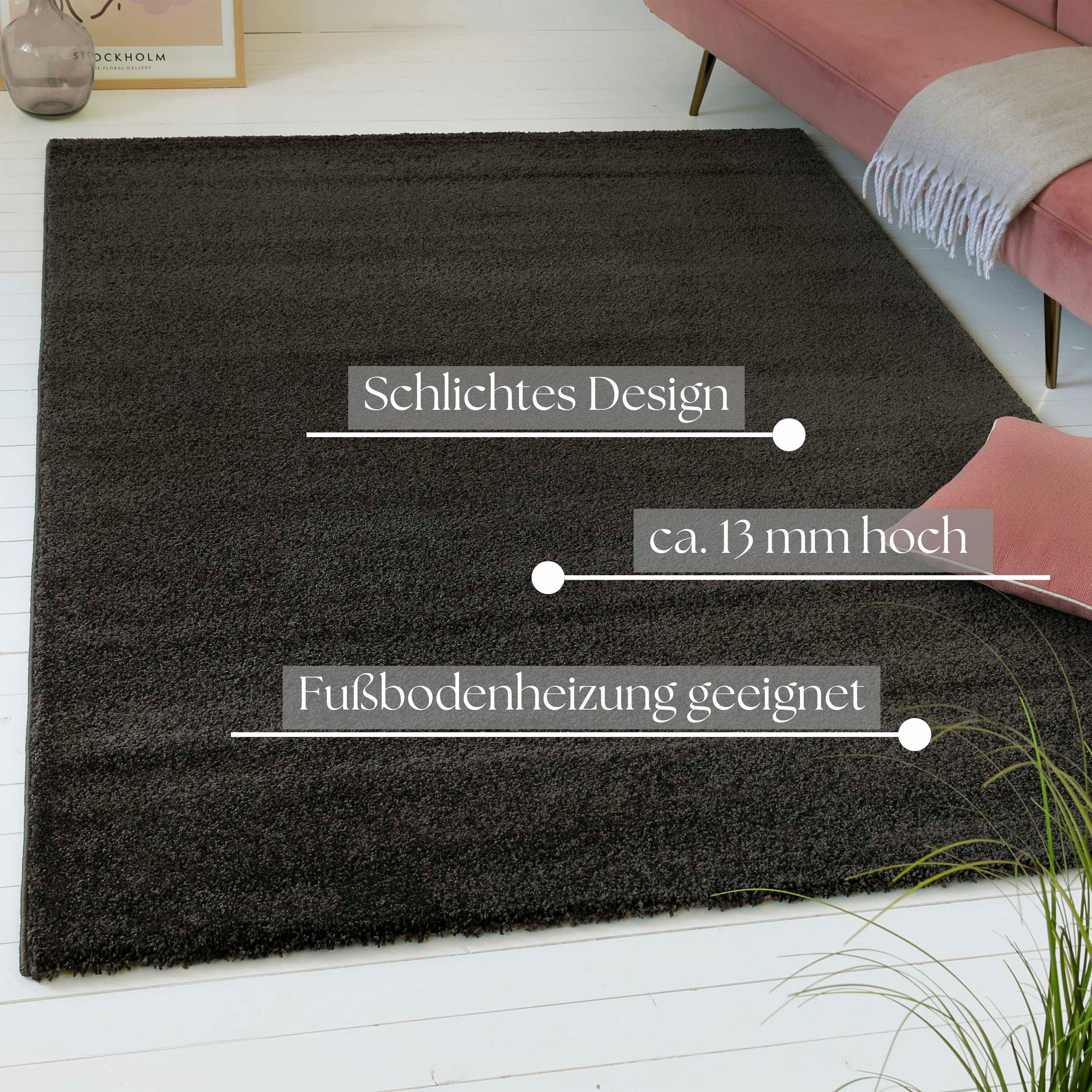 OTTO home Teppich »Chanley«, rechteckig, 13 mm Höhe, moderner dichter weicher zeitloser Kurzflorteppich, Wohnzimmer