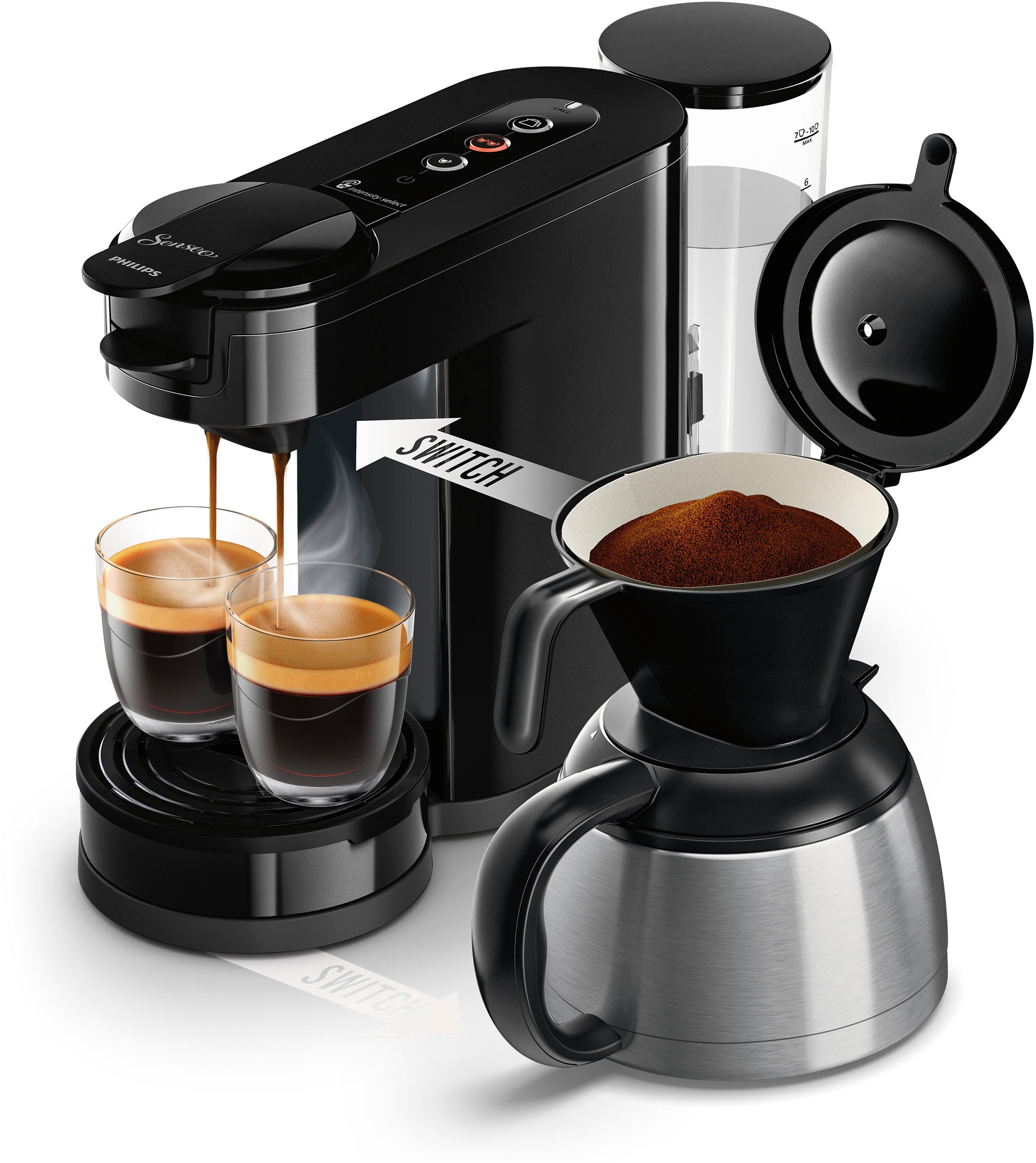 Philips Senseo Kaffeepadmaschine »Switch Boost Kaffee Kaffeekanne, Crema Plastik, inkl. kaufen online Wert €9,90 Technologie«, 1 recyceltem l UVP Kaffeepaddose Plus, HD6592/64, 26