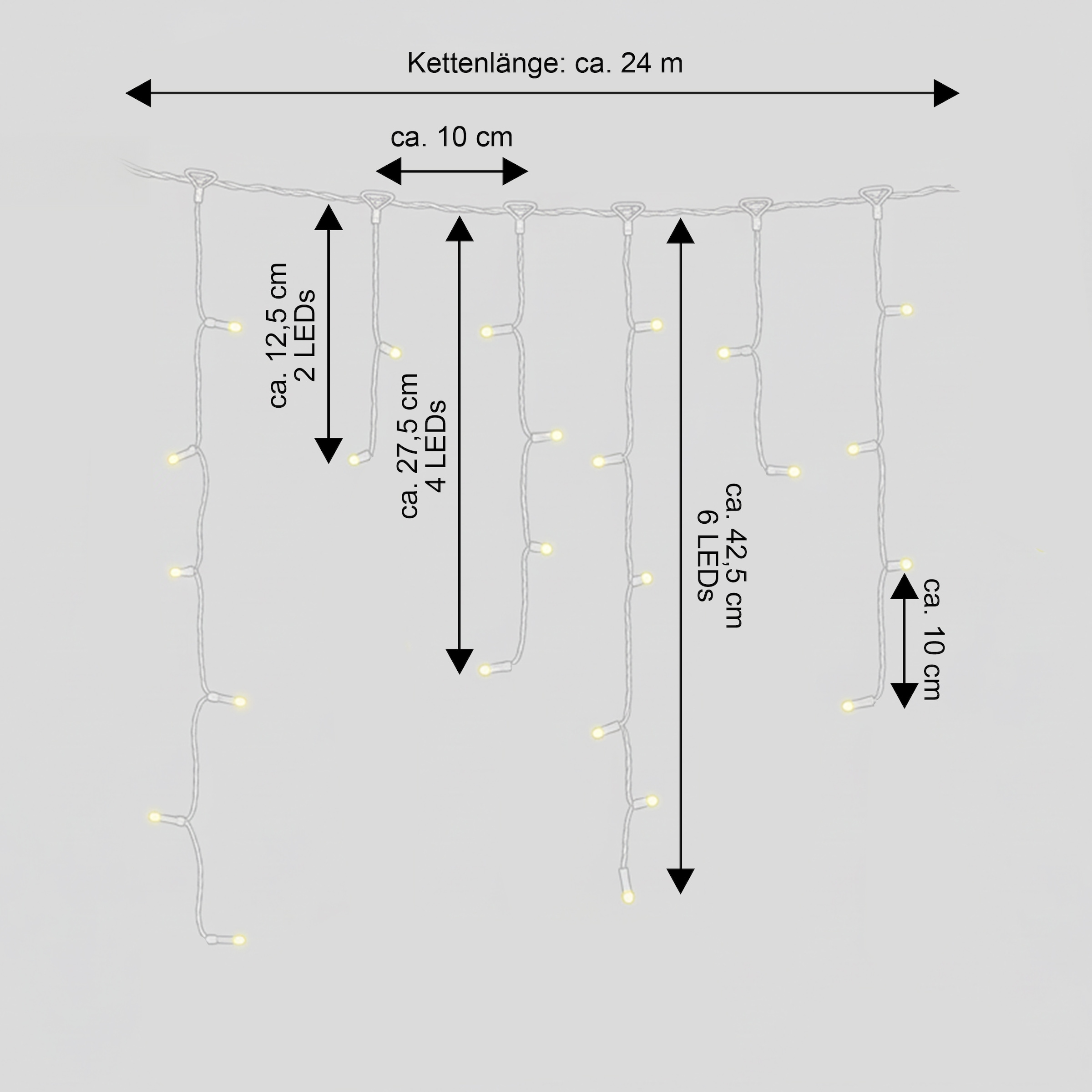my home LED-Lichterkette »Livva in 6, 12 und 24 m Kettenlänge,« 960 Stk.-flammig LED-Eisregen Lichterkette , warmweißes Licht, Timer, + 3 m Zuleitung