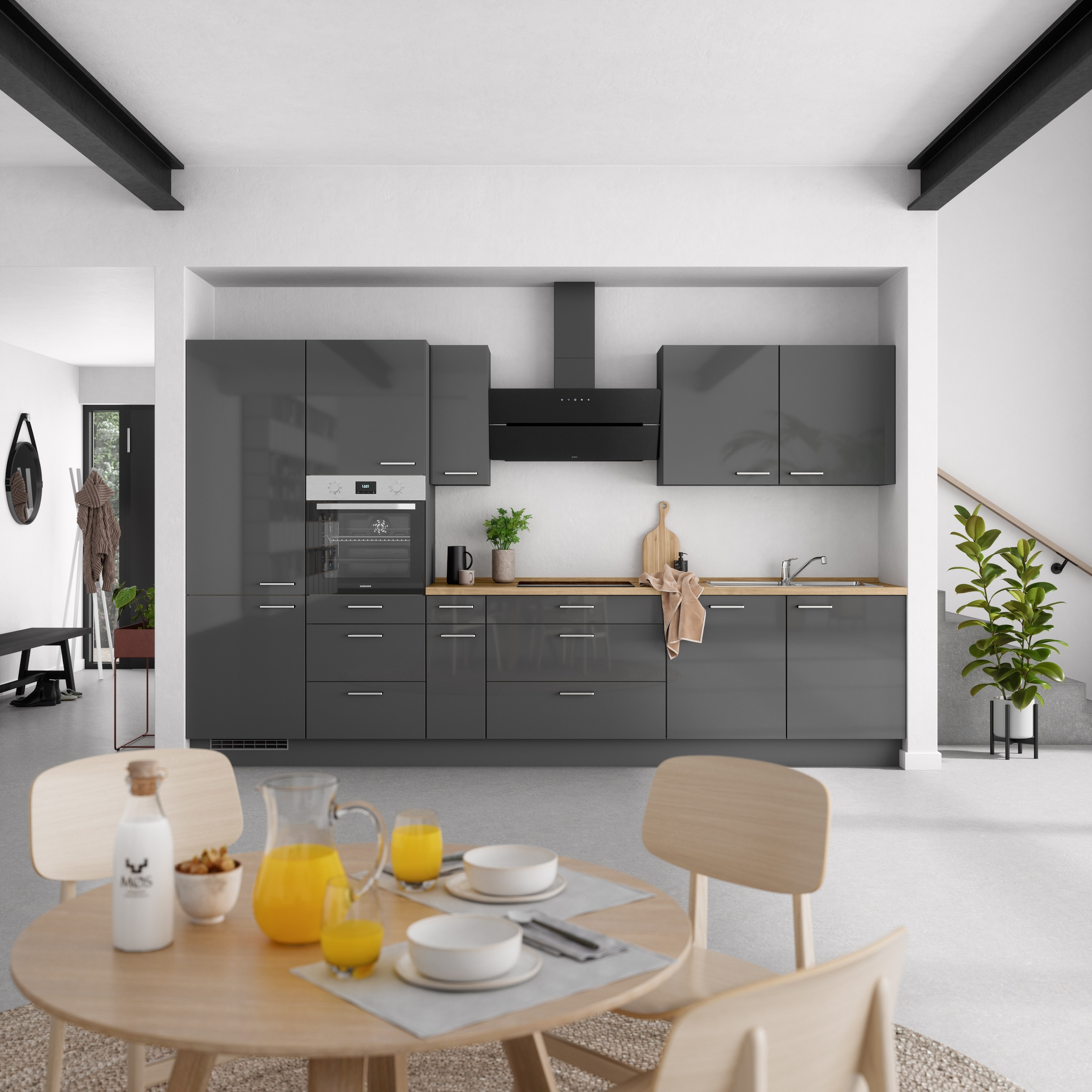 nobilia® Küchenzeile »"Flash II" mit Hochglanz Fronten«, vormontiert, Ausrichtung wählbar, Breite 360 cm, wahlw. mit E-Geräten