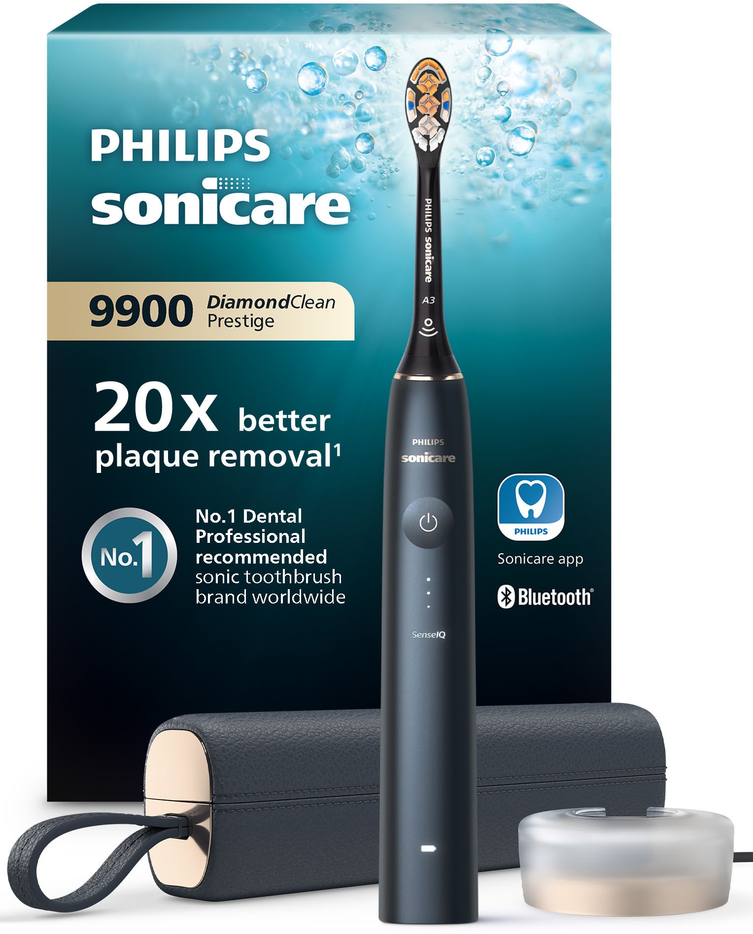 Philips Sonicare Elektrische Zahnbürste »Diamond Clean Prestige HX9992« 1 Stk. Aufsteckbürsten mit Schalltechnologie, SenseIQ-Technologie, KI gesteuerte Sonicare App