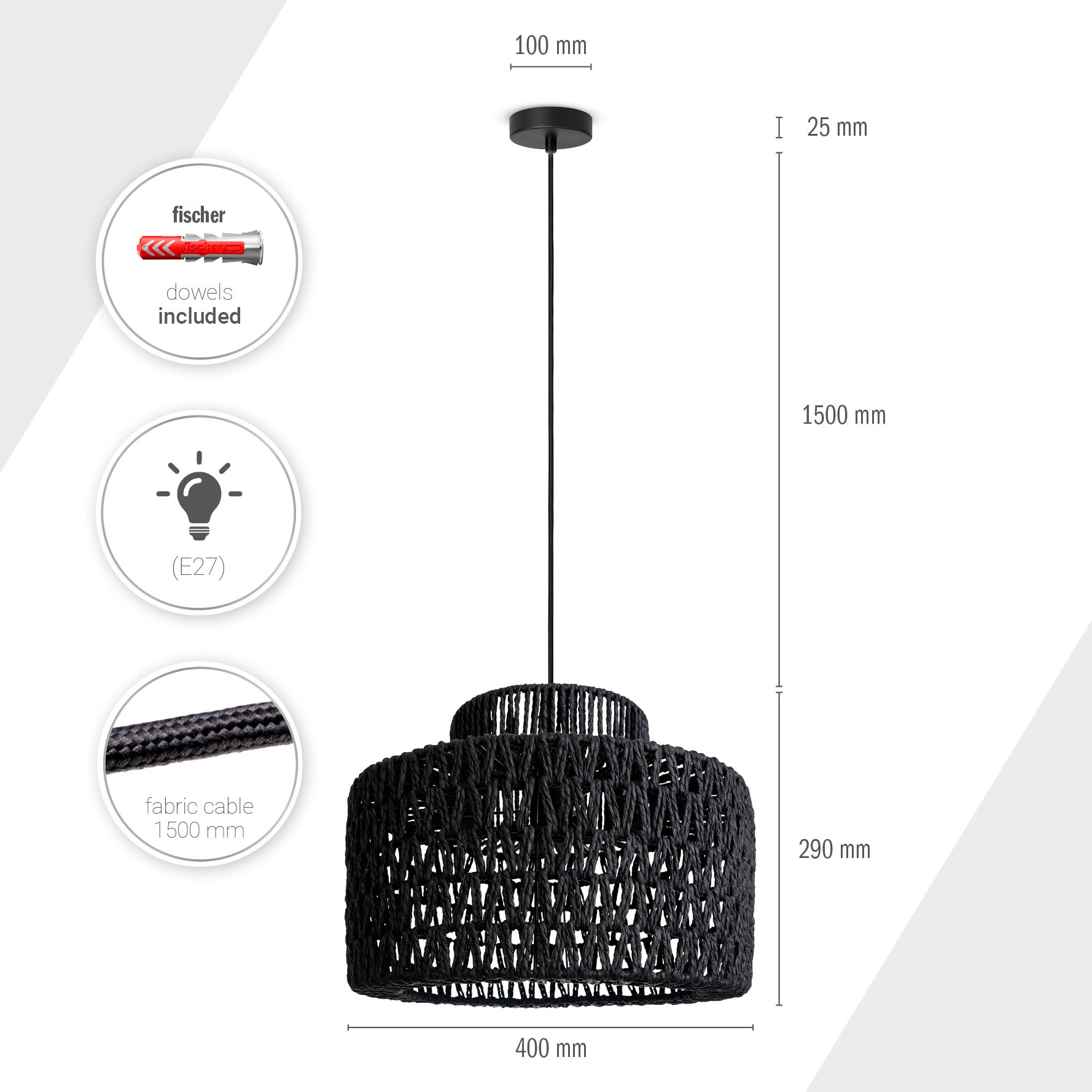 Paco Home Pendelleuchte »HUGO PD1« E27