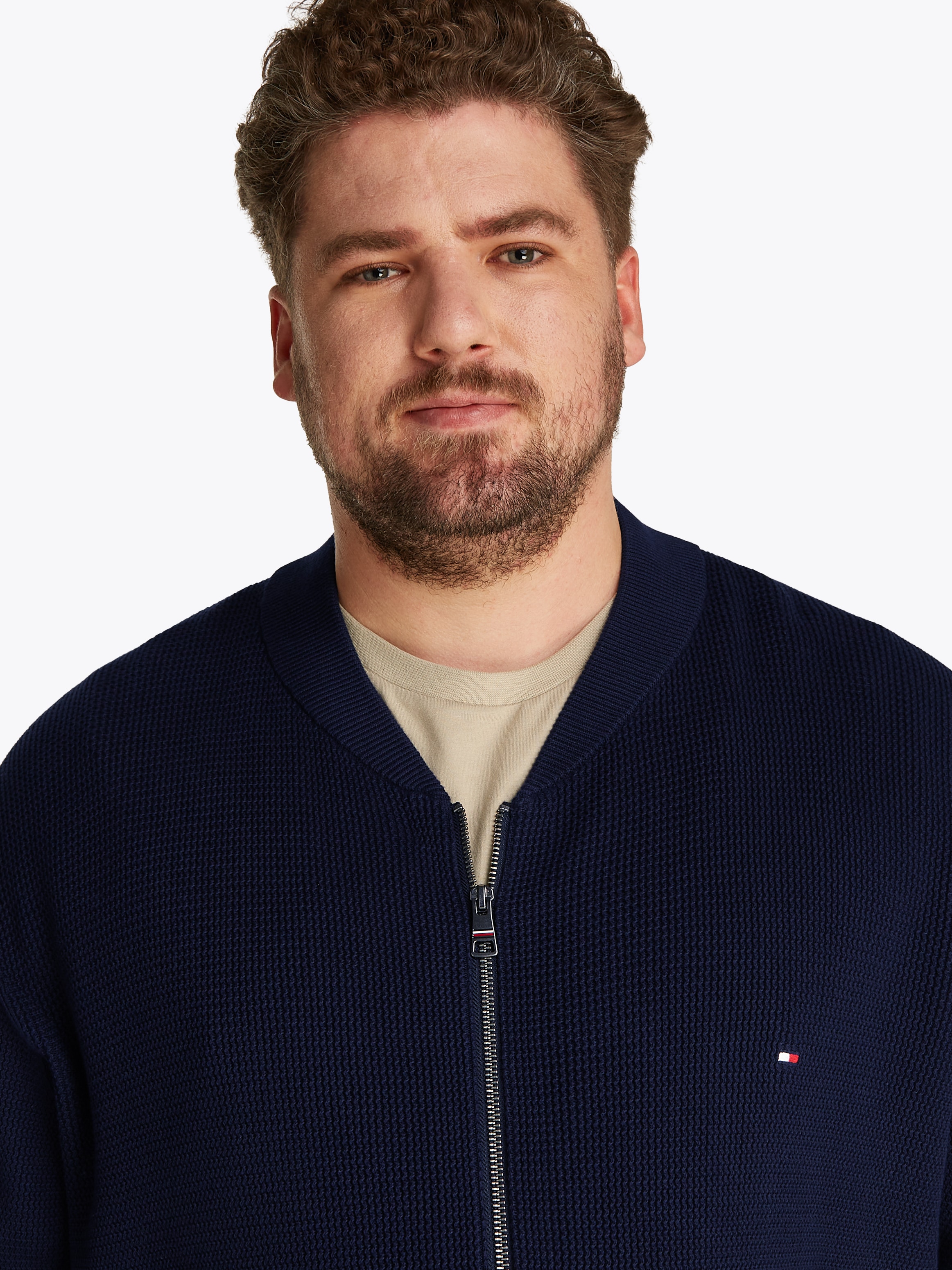 Tommy Hilfiger Big & Tall Strickjacke »BT-RACKING STRUCTURE BASEBALL-B«, Große Größen, mit feiner Struktur