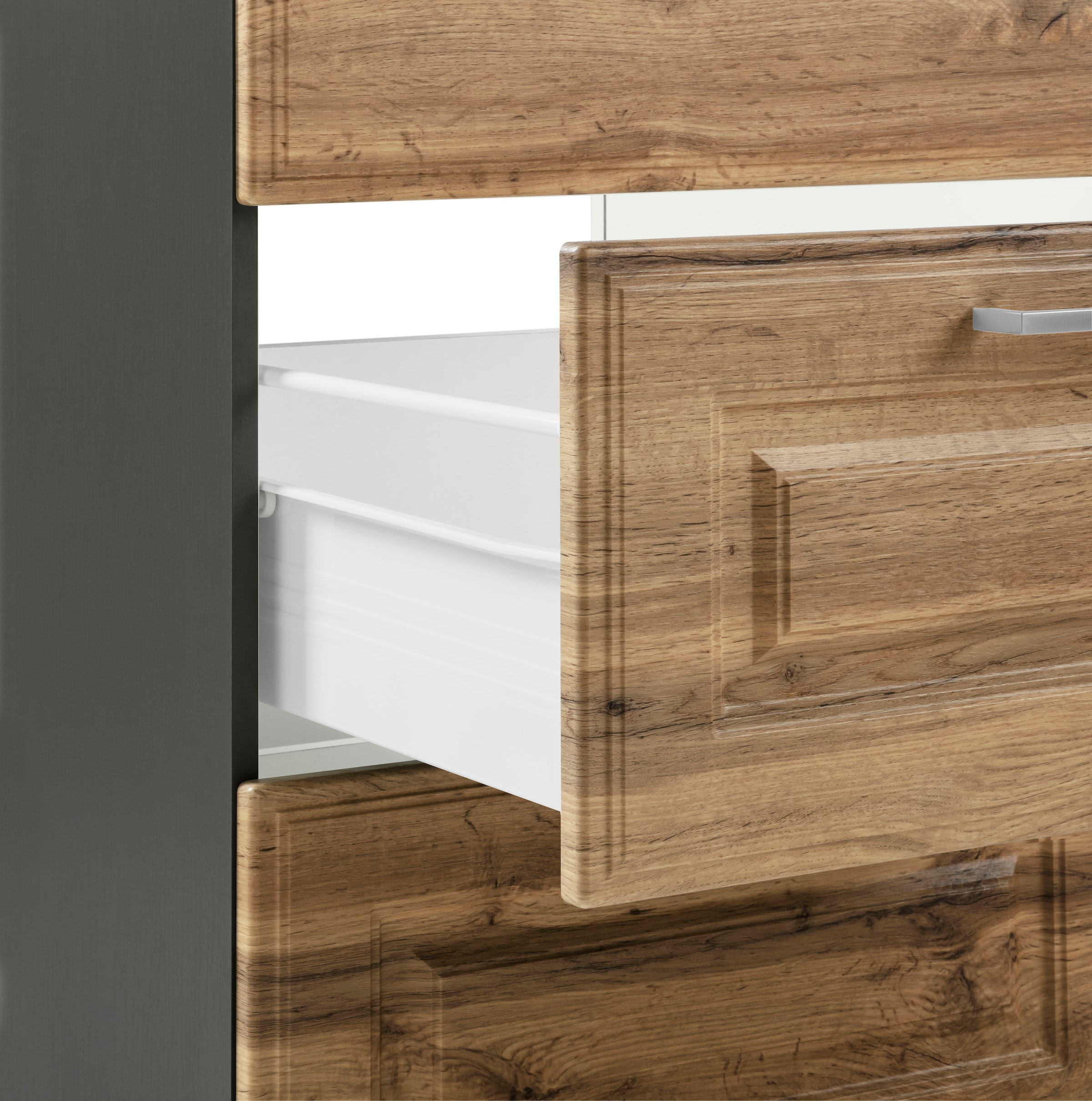 HELD MÖBEL Küchenzeile »Stockholm«, Breite 370 cm, mit hochwertigen MDF Fronten im Landhaus-Stil