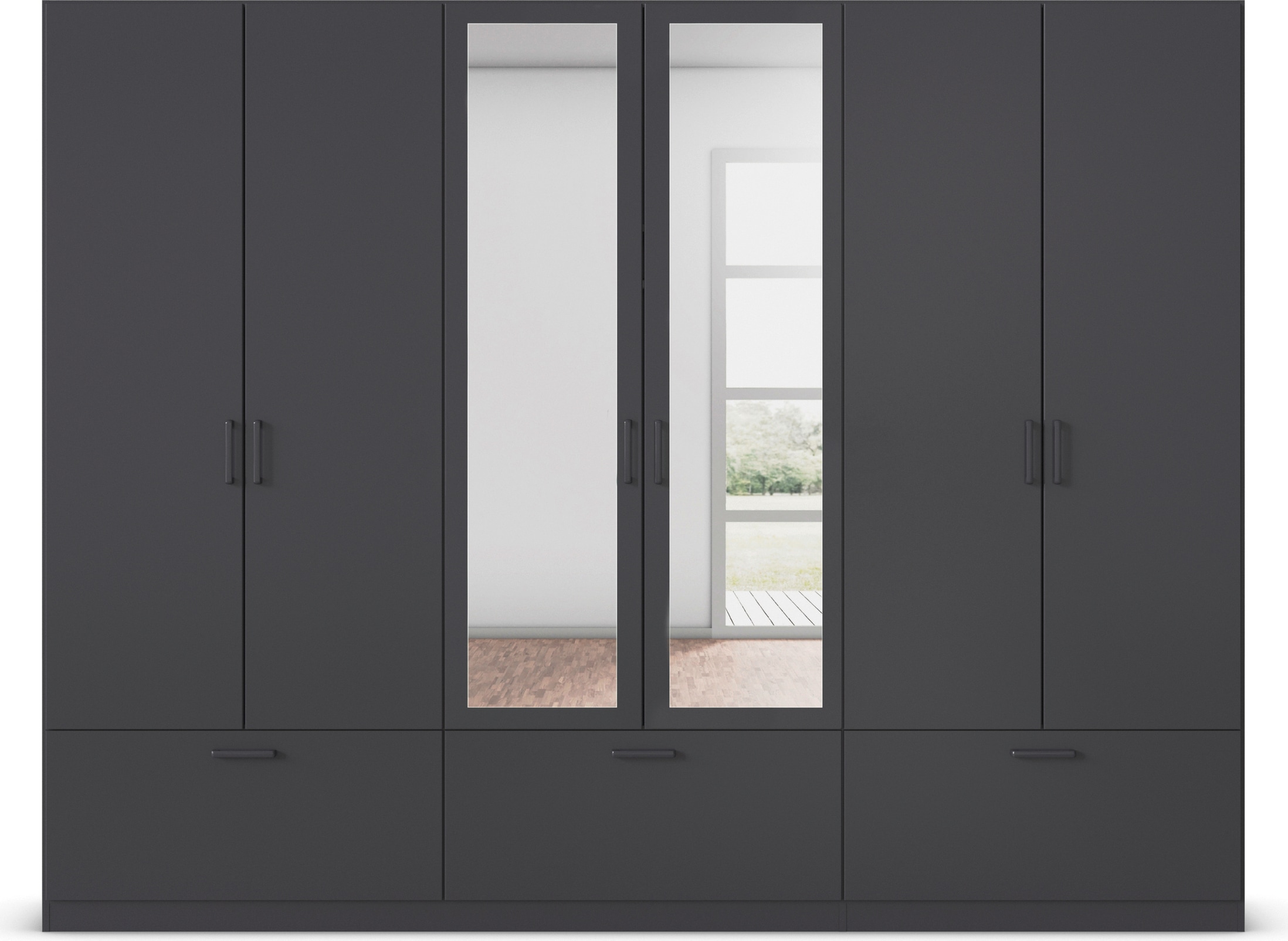 rauch Drehtürenschrank »Kleiderschrank Schrank Garderobe Wäscheschrank BARI mit Spiegel«, mit Schubkästen und modernem Griff in Graumetallic MADE IN GERMANY