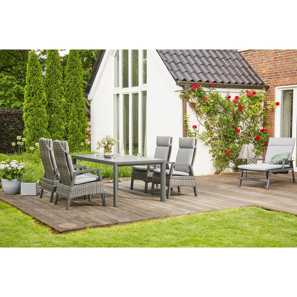 Siena Garden Garten-Essgruppe »Valencia/Ancona«, (Set, 11 tlg., 4x Sessel: 59x71x110cm, Liege: 70x154x109,5cm, Tisch: 180x100x74cm)