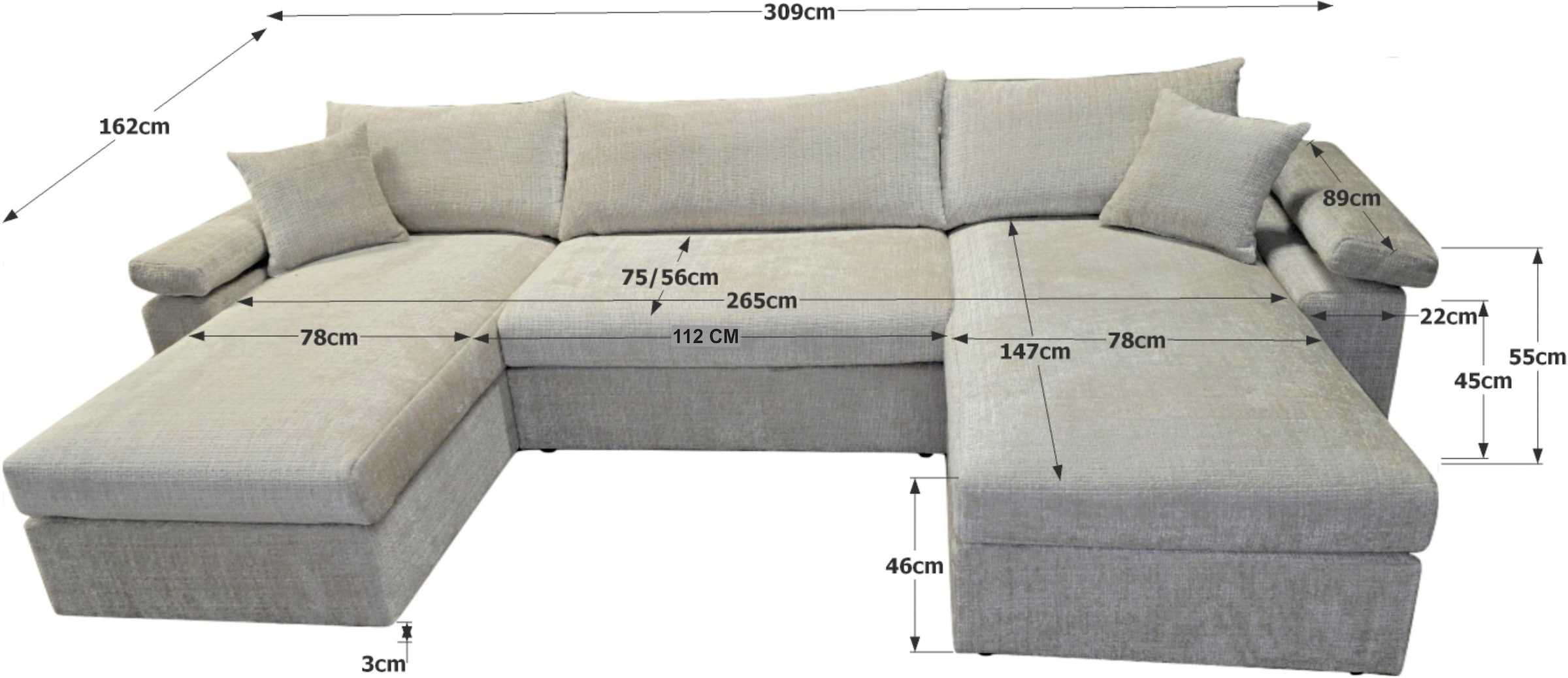 OTTO home Wohnlandschaft »Cosy U-From Breite 309 cm, Sitzaufbau im Sandwich-Federkern« Bezüge in Cord oder Struktur weich wählbar mit Kaltschaumauflage