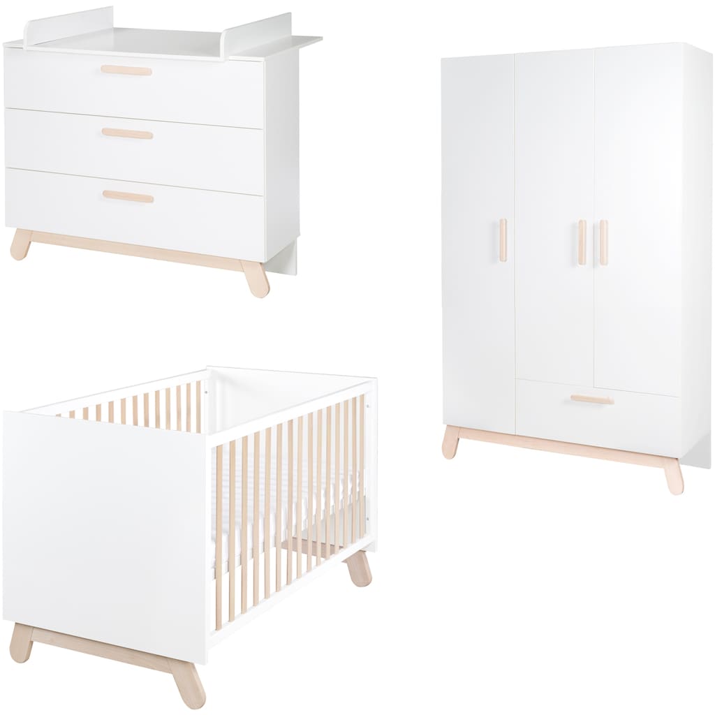 roba® Babyzimmer-Komplettset »Clara, Weiß«, (Set, 3 St., Kinderbett, Kleiderschrank, Wickelkommode)