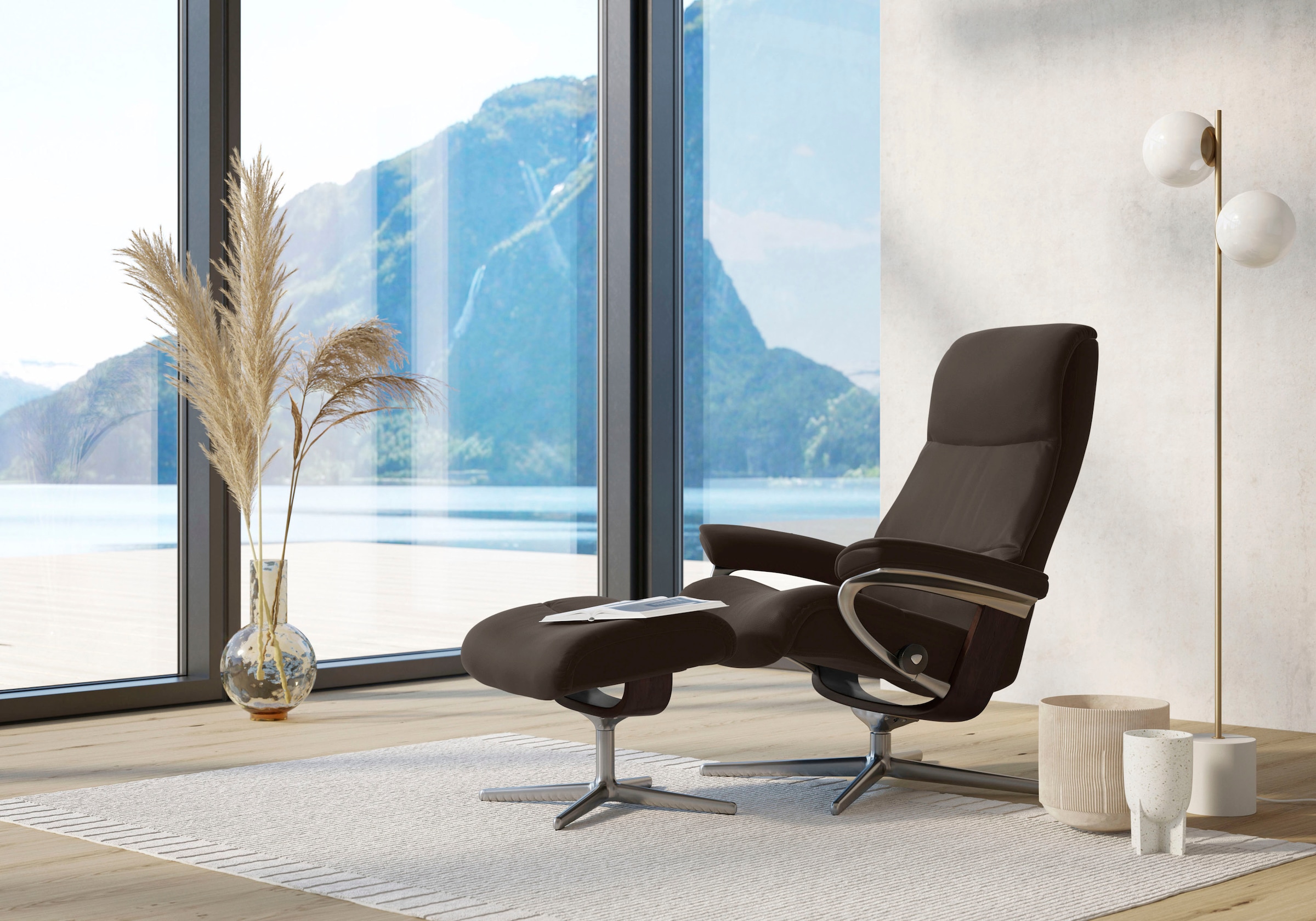 Stressless Fußhocker "View" mit Cross Base, Größe S, M & L, Holzakzent Brau günstig online kaufen