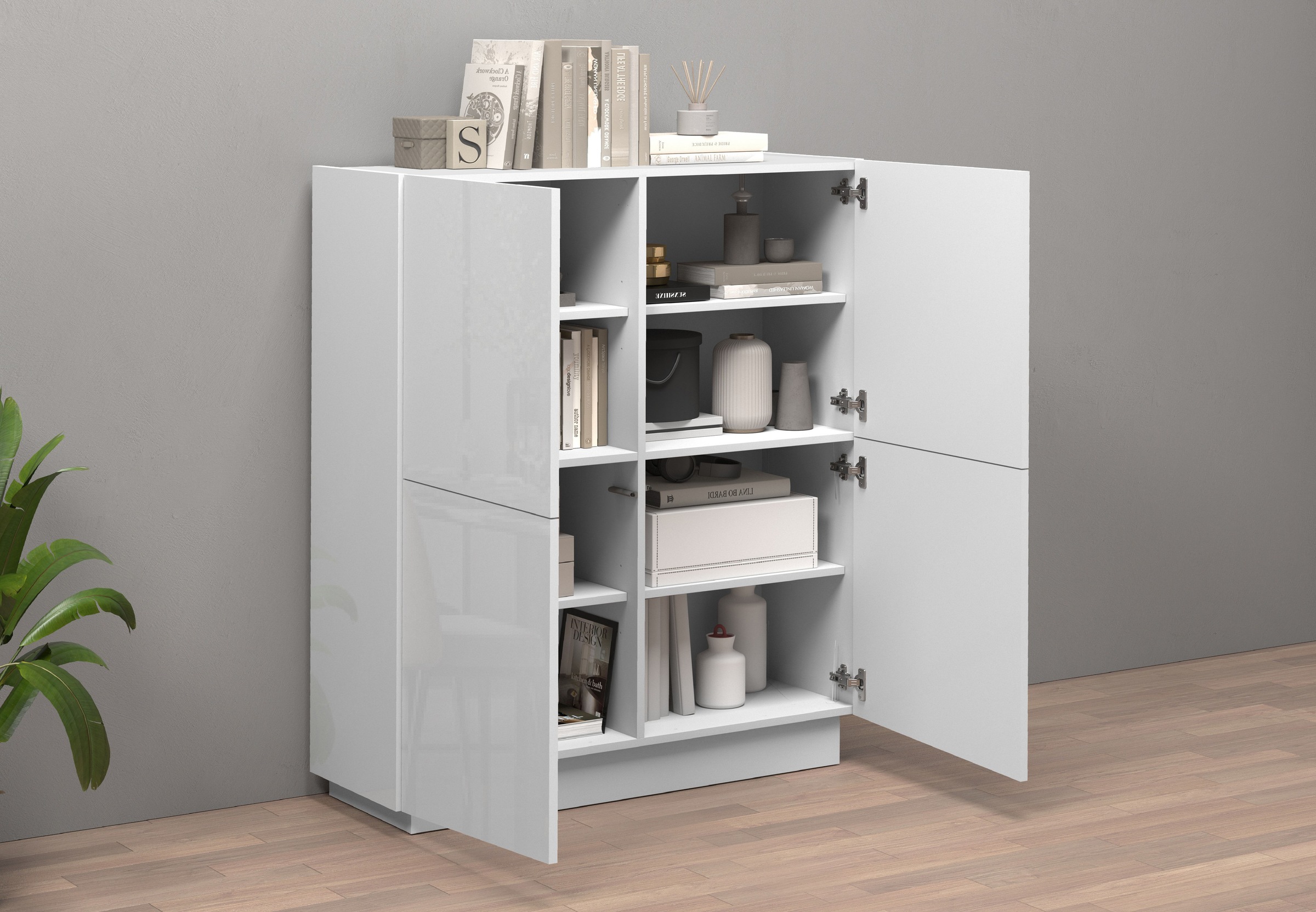INOSIGN Highboard »VELA, Highboard, Höhe 120 cm,Design mit schrägen Türen«, (1 St.), Made in Italy, Maße-B/T/H: 100x35x120,hohes Sideboard,Anrichte,Kommode