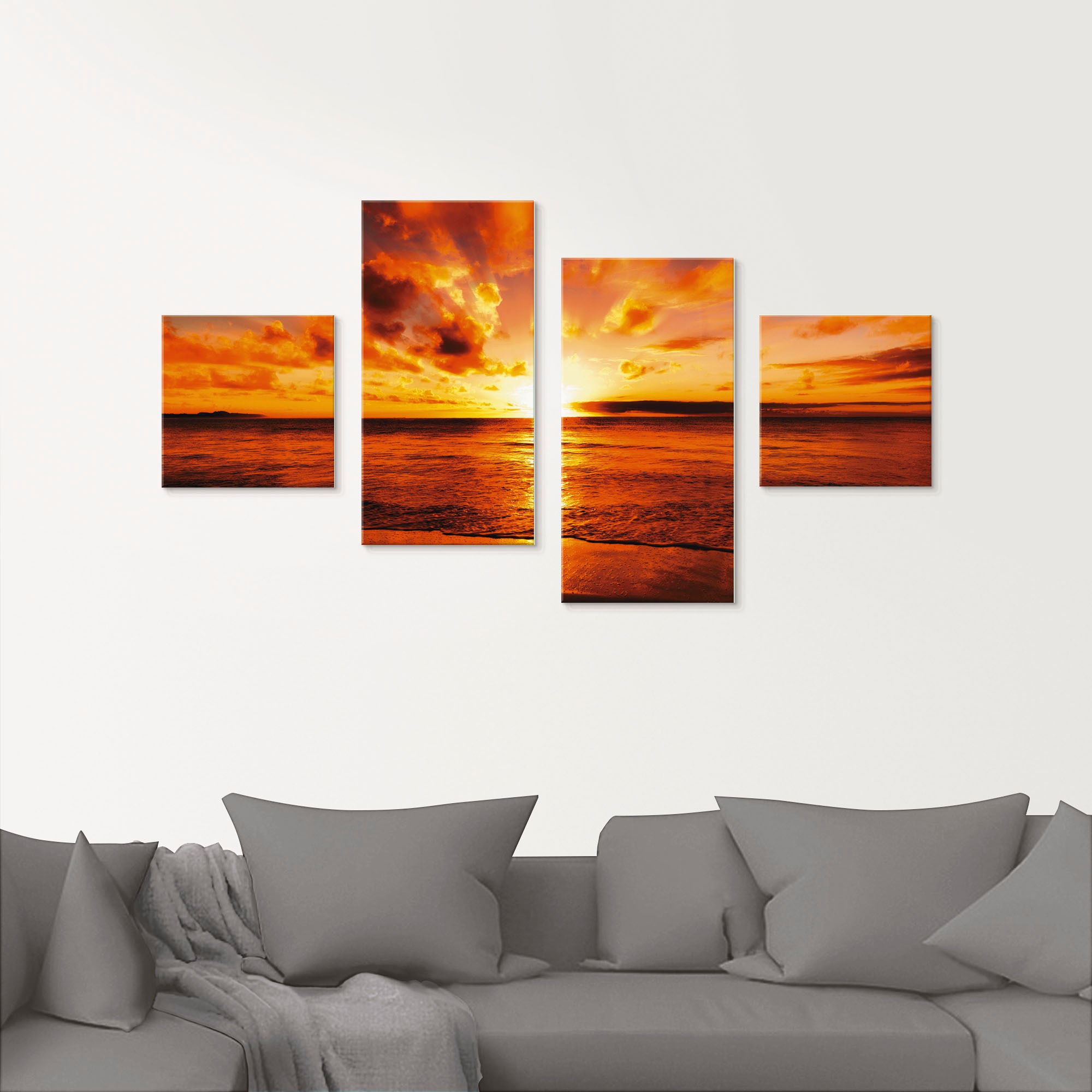 Artland Glasbild »Schöner Sonnenuntergang Strand«, Gewässer, (4 St.), in verschiedenen Größen