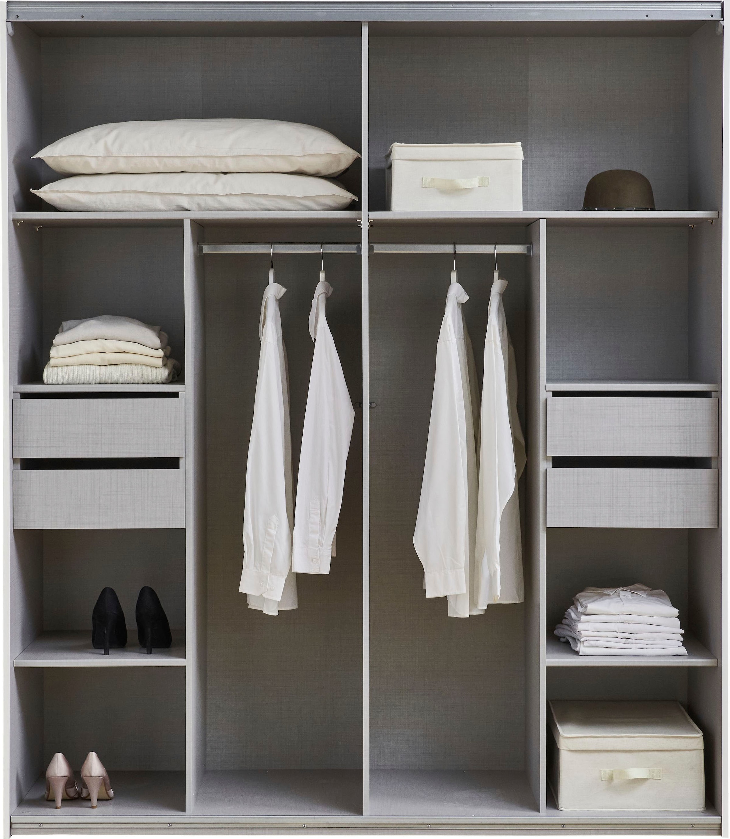 Wimex Schwebetürenschrank »Jork Kleiderschrank mit Spiegel, schwarze Metallgriffe«, Schrank in verschiedenen Größen und Innenausstattungsvarianten