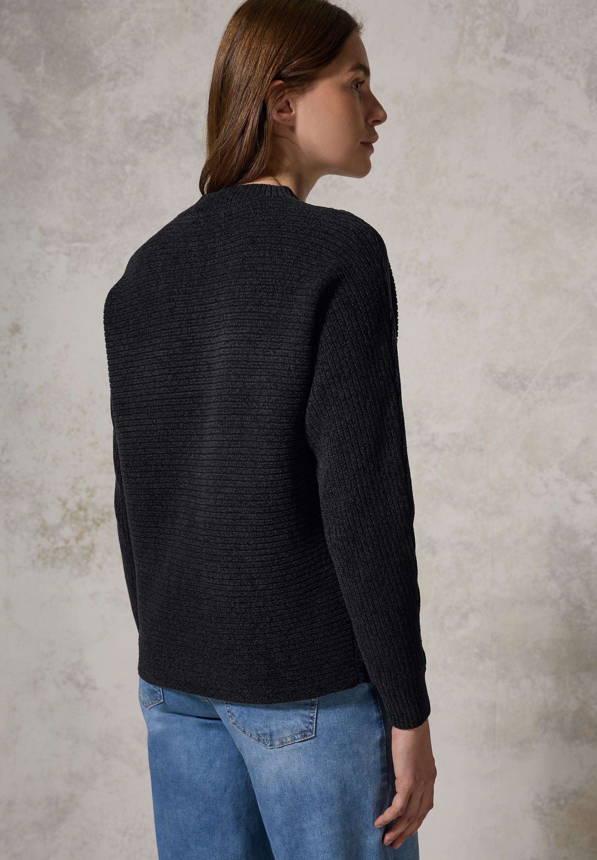 Cecil Stehkragenpullover, in melierter Optik aus softem Rippstrick