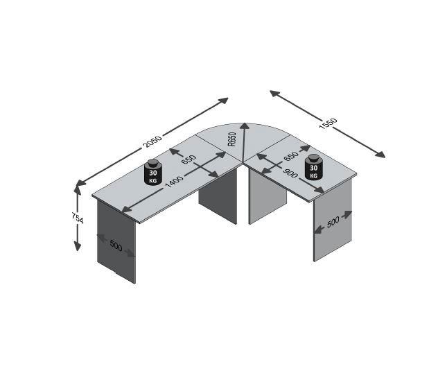 FMD Eckschreibtisch, Winkel-Schreibtisch, beidseitig montierbar, Maße 205/155x75,4x65,0 cm